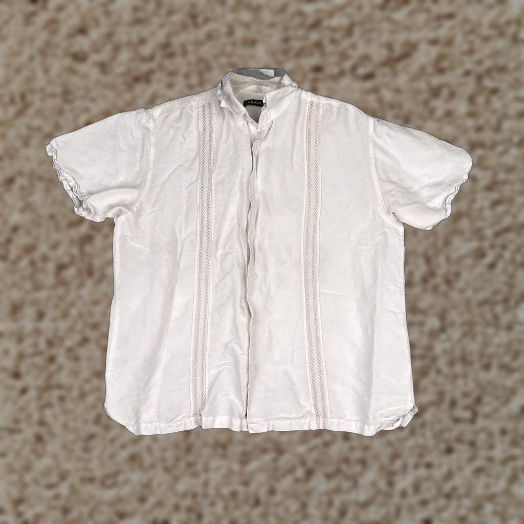 Cubavera Cubavera Shirt Mens L White Short Sleeve Embroidered Band Collar Guayabera Size US L / EU 52-54 / 3 - 1 Thumbnail