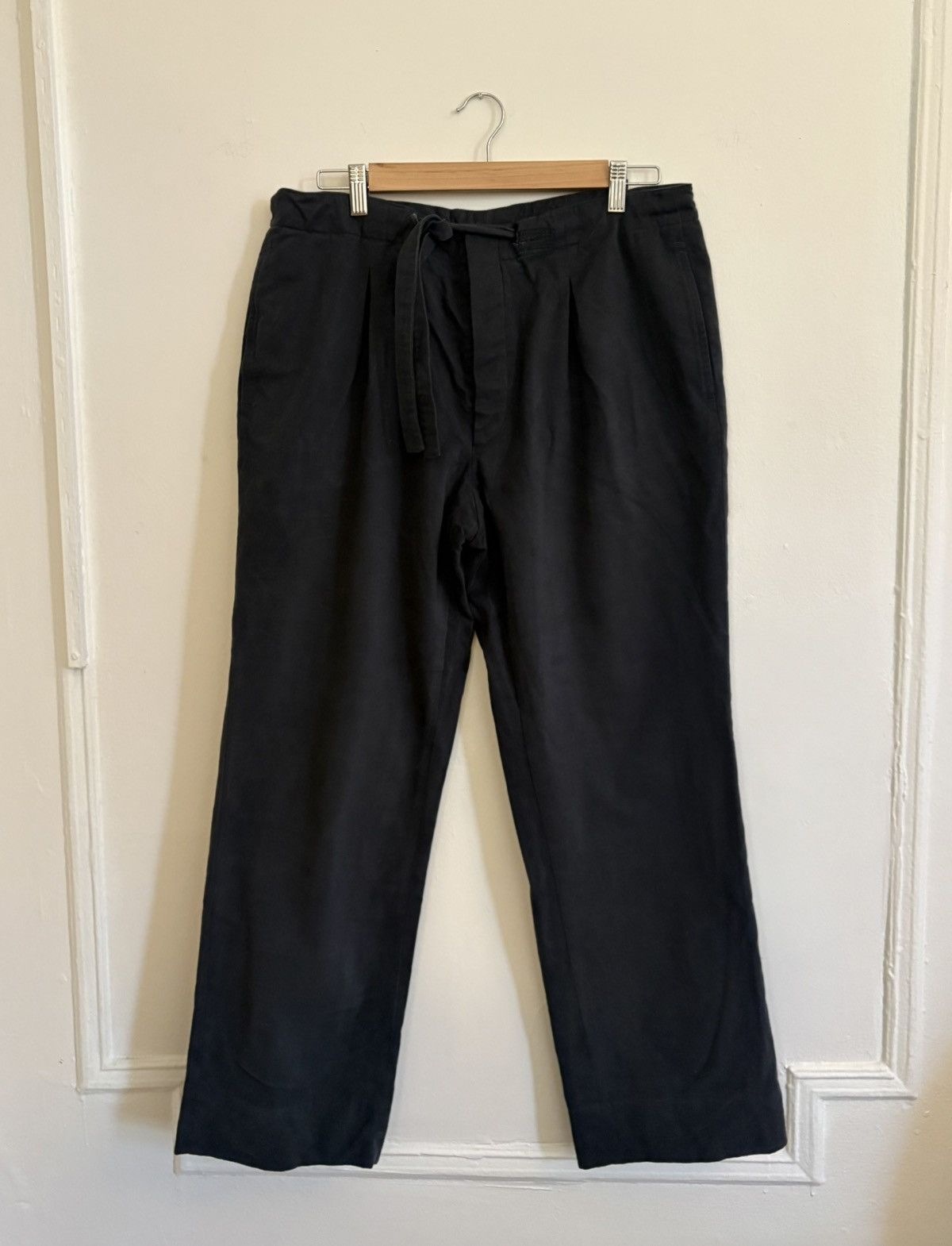 Stoffa Stoffa Single Pleat Peached Cotton Trouser (Dark Indigo) Size US 31 - 1 Thumbnail