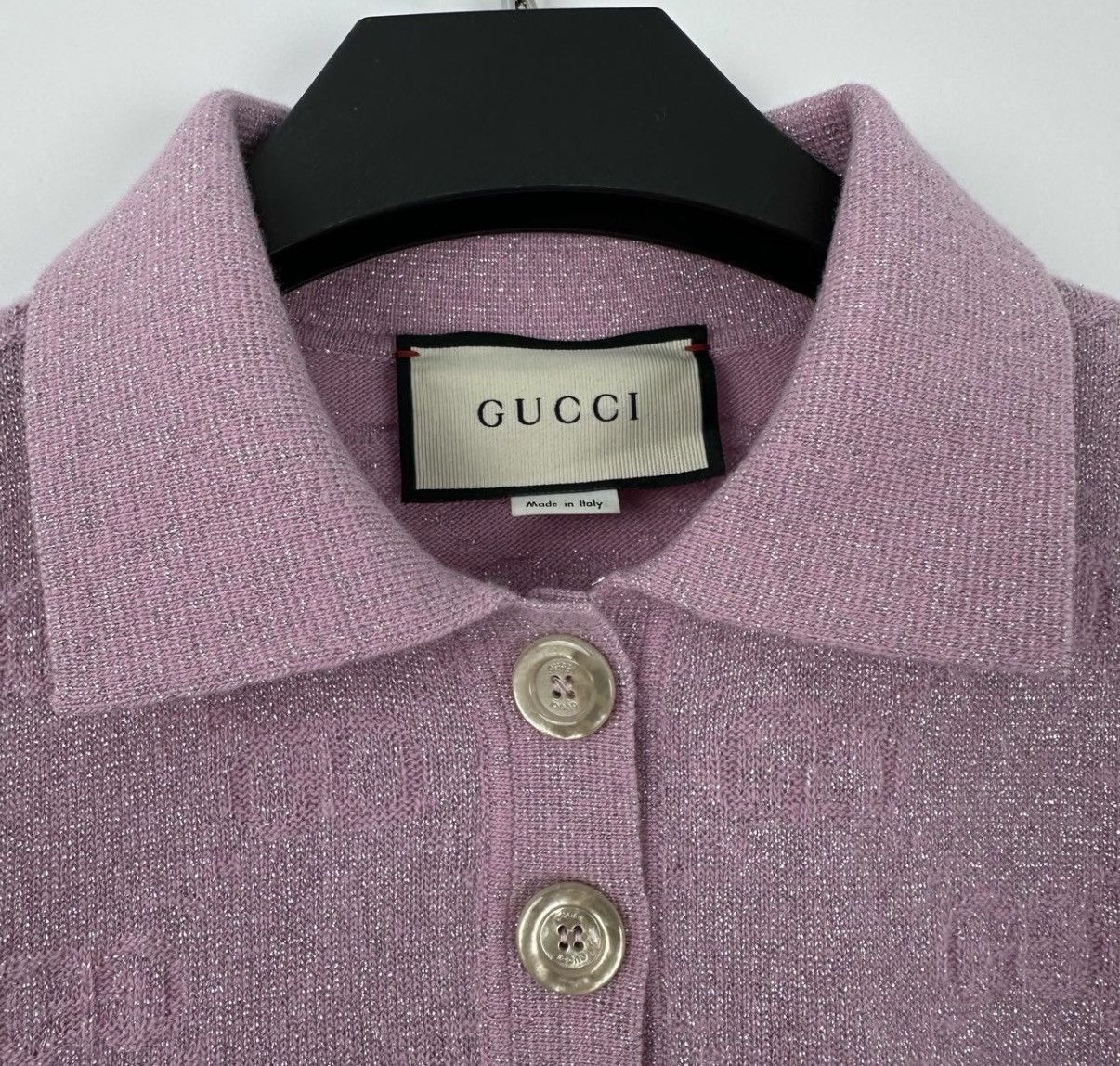 Gucci Gucci/Pink Double G All-Over Print Glitter Polo Knit Top K12 Size S / US 4 / IT 40 - 4 Thumbnail