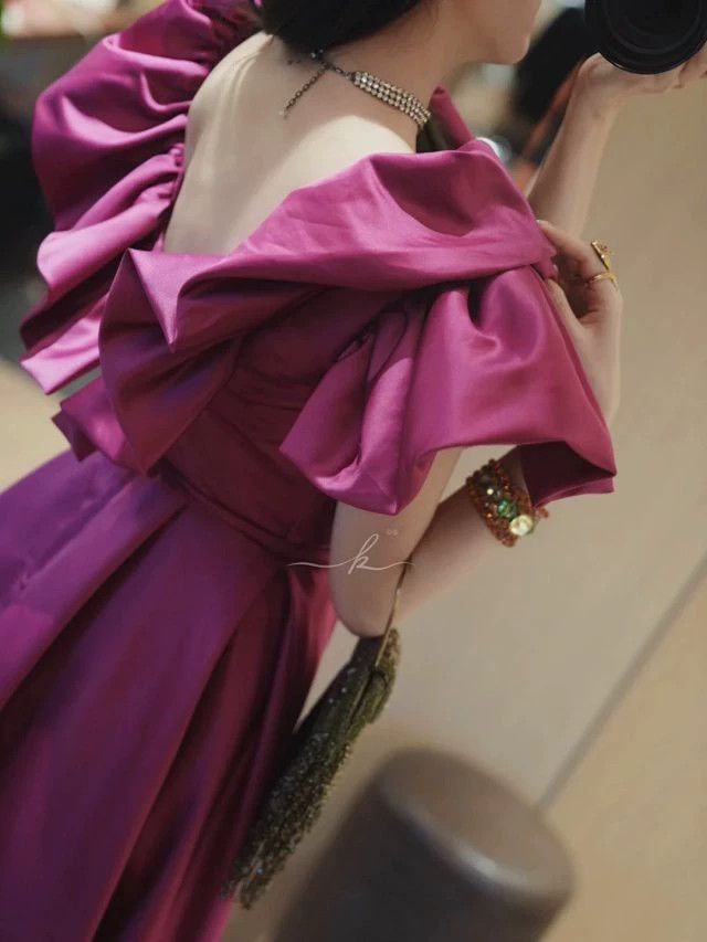 Other Vintage 80s Magenta Puffed Sleeve Beaded Ruffled Gown S-M Size S / US 4 / IT 40 - 7 Thumbnail