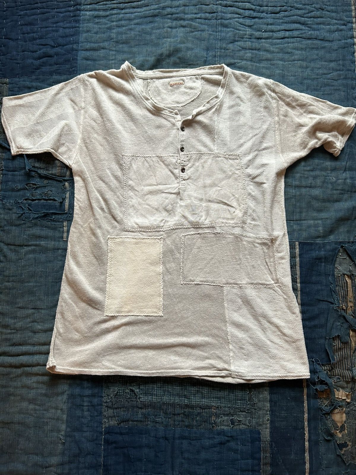 image of Kapital Patchwork Henley Neck T Shirt in Offwhite, Men's (Size Large)