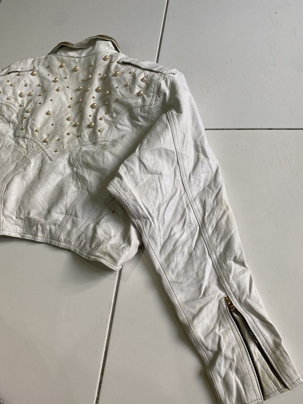 Other UK Vintage 80s Suede Cropped seditionaries White Jackets Size L / US 10 / IT 46 - 5 Thumbnail