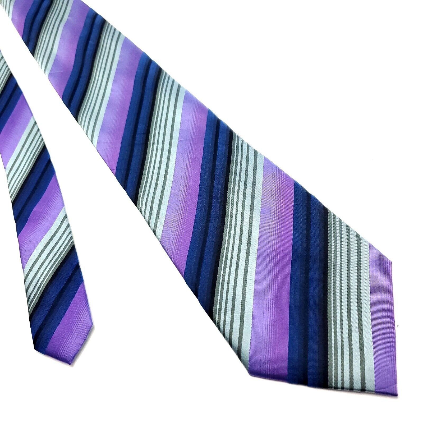 Kenneth Cole Kenneth Cole Purple Silk Tie Woven Striped Size ONE SIZE - 1 Thumbnail