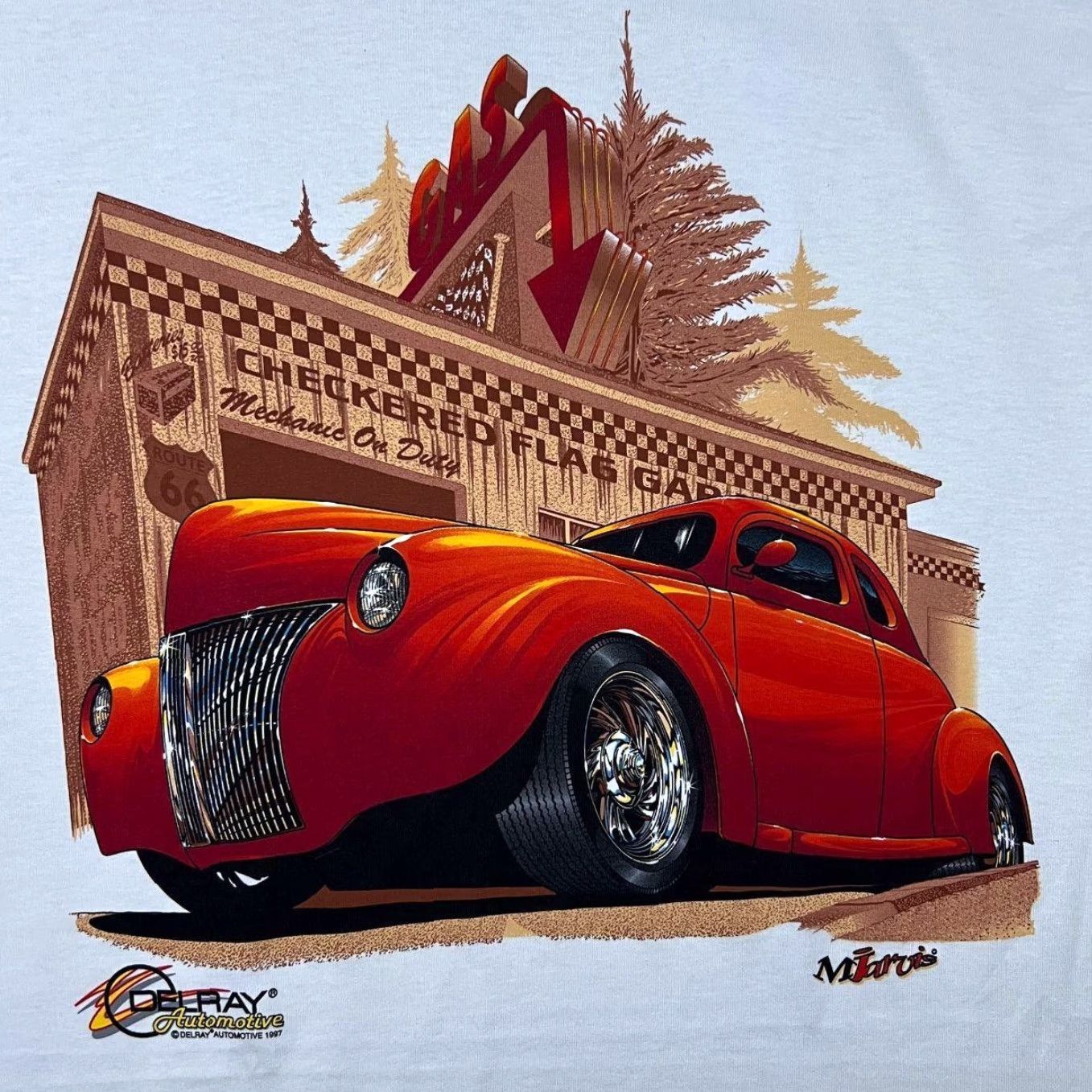 Vintage VINTAGE Screen Stars (1997) Delray Automotive “Checkered Flag Garage” Car T-Shirt L White Mens Short Sleeve Graphic print 90s Boys Size US L / EU 52-54 / 3 - 3 Thumbnail