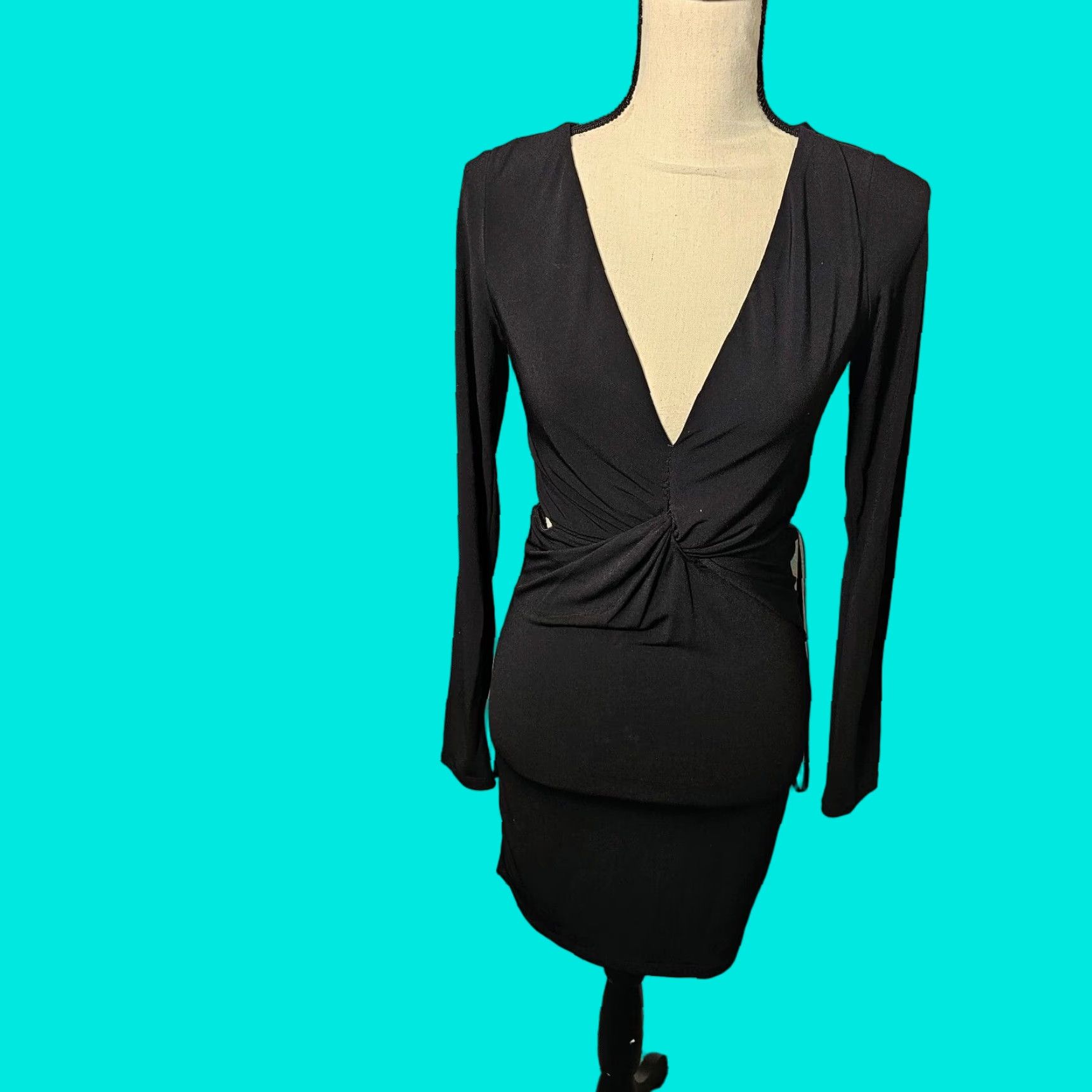 Vintage VINTAGE Arden B Women's Bodycon Dress Knit V-Neck 3/4 Sleeve Black Fall Spring Party Size M / US 6-8 / IT 42-44 - 1 Thumbnail