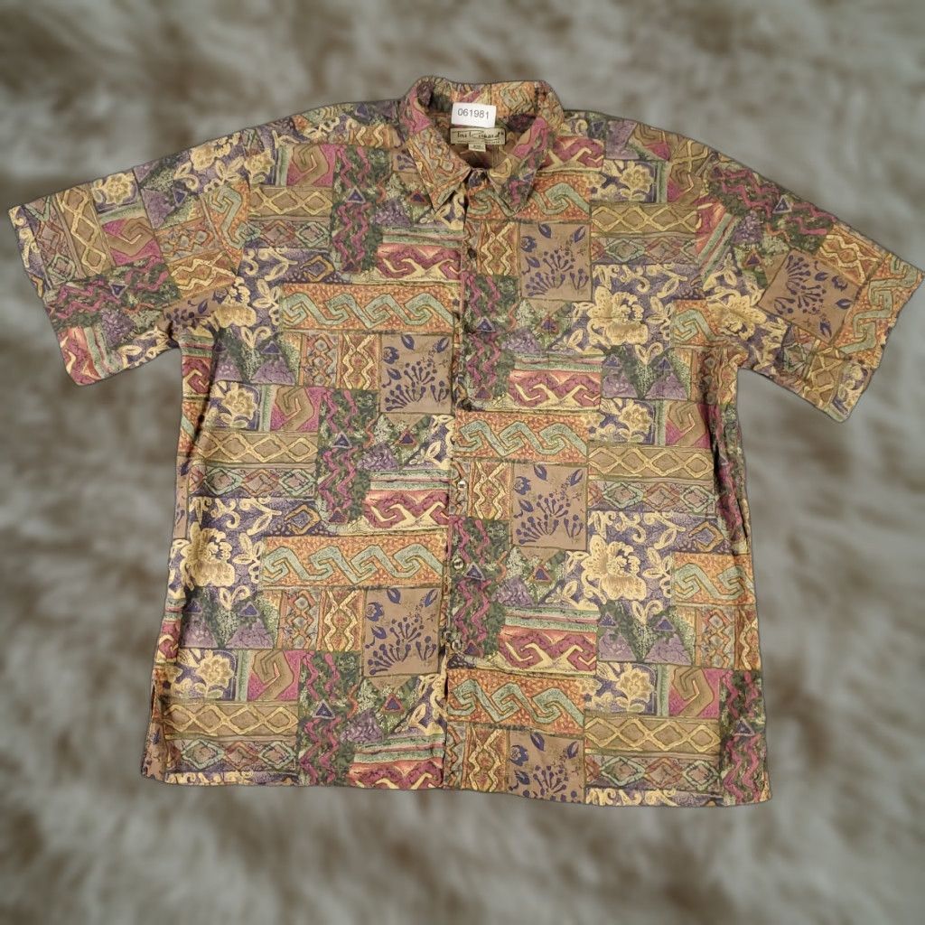 Tori Richard Tori Richard Shirt Mens 2XL Beige Geometric Print Button Up Short Sleeve Size US XXL / EU 58 / 5 - 1 Thumbnail