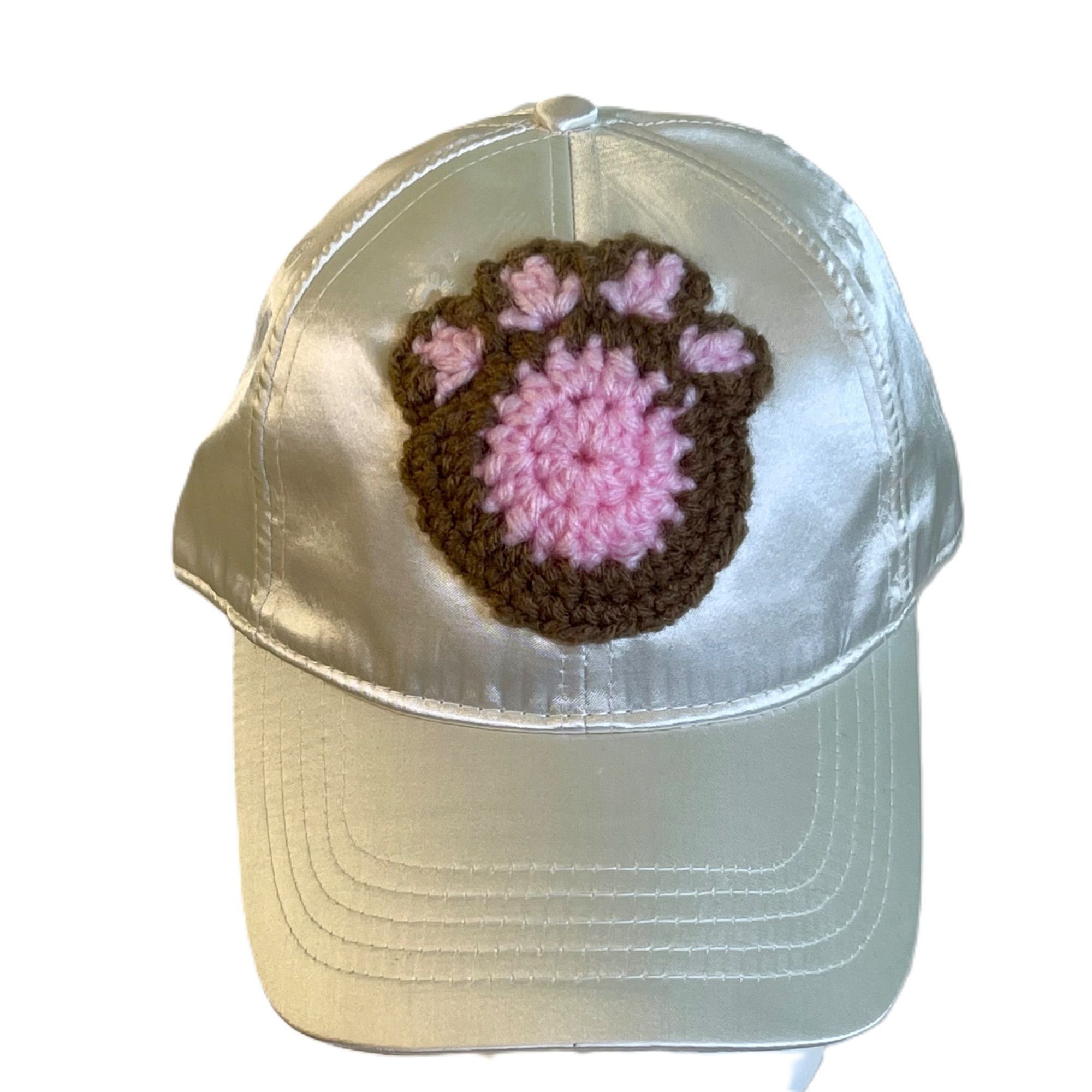 Handmade Crochet Trucker Style Hat w/ Granny Square Paw Print Adjusta Size ONE SIZE - 1 Thumbnail