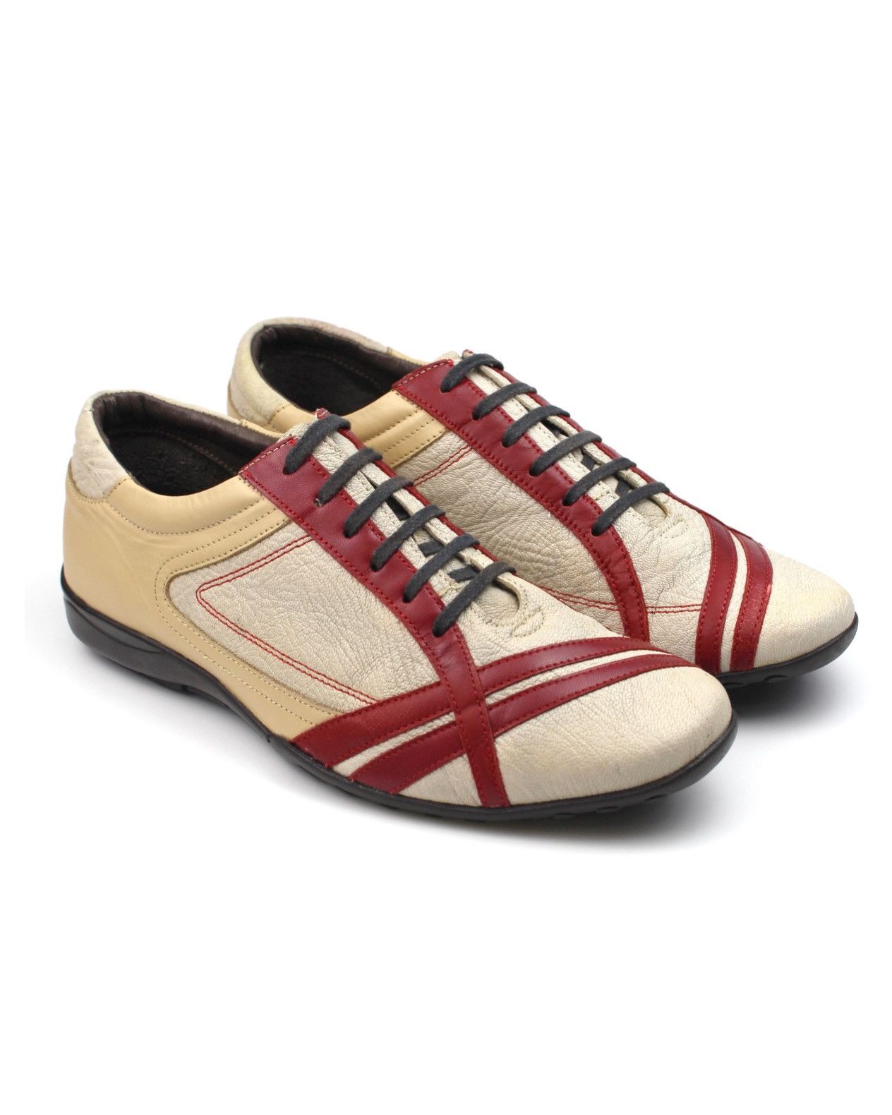 Japanese Brand 2000S HAWKINS CREAM x RED STRIPE PEBBLED LEATHER SNEAKERS Size US 8.5 / EU 41-42 - 5 Thumbnail