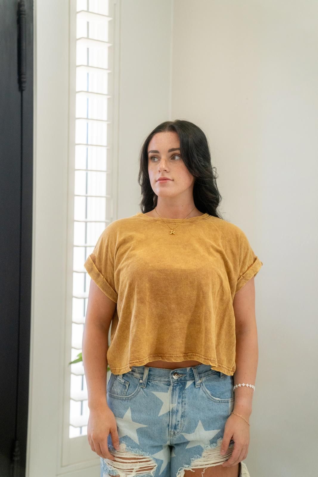 Other Acid Wash Cotton Folded Sleeve Top Zenana (Violet) Size S / US 4 / IT 40 - 11 Thumbnail
