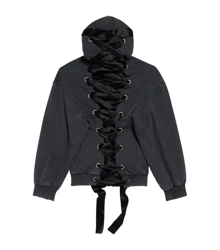 Balenciaga o1tr1nto0526 Lace-Up Zip-Up Hoodie in Faded Black Size L / US 10 / IT 46 - 3 Thumbnail