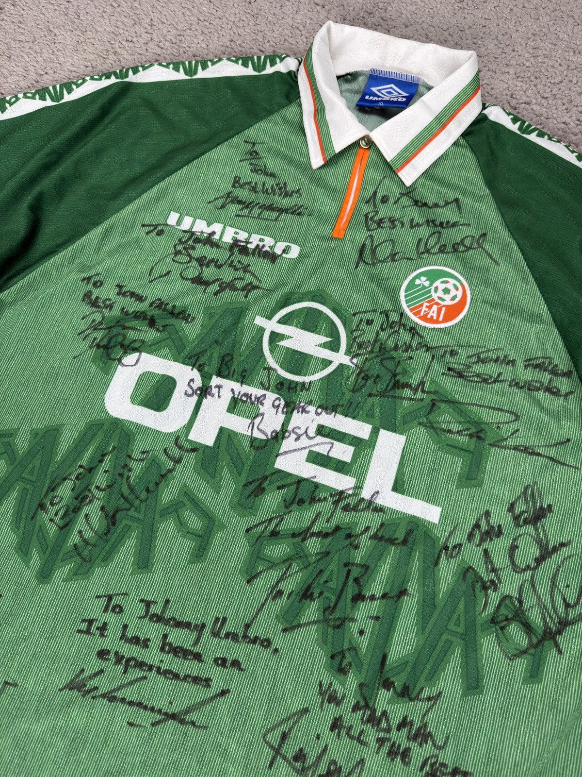 Umbro × Vintage Vintage Ireland Home Shirt 96–98 Signed Umbro Opel Size US XL / EU 56 / 4 - 8 Thumbnail