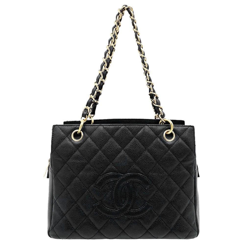 Chanel Tote Bag Chain Matelasse Handbag Shoulder Logo Bag Caviar Skin Black