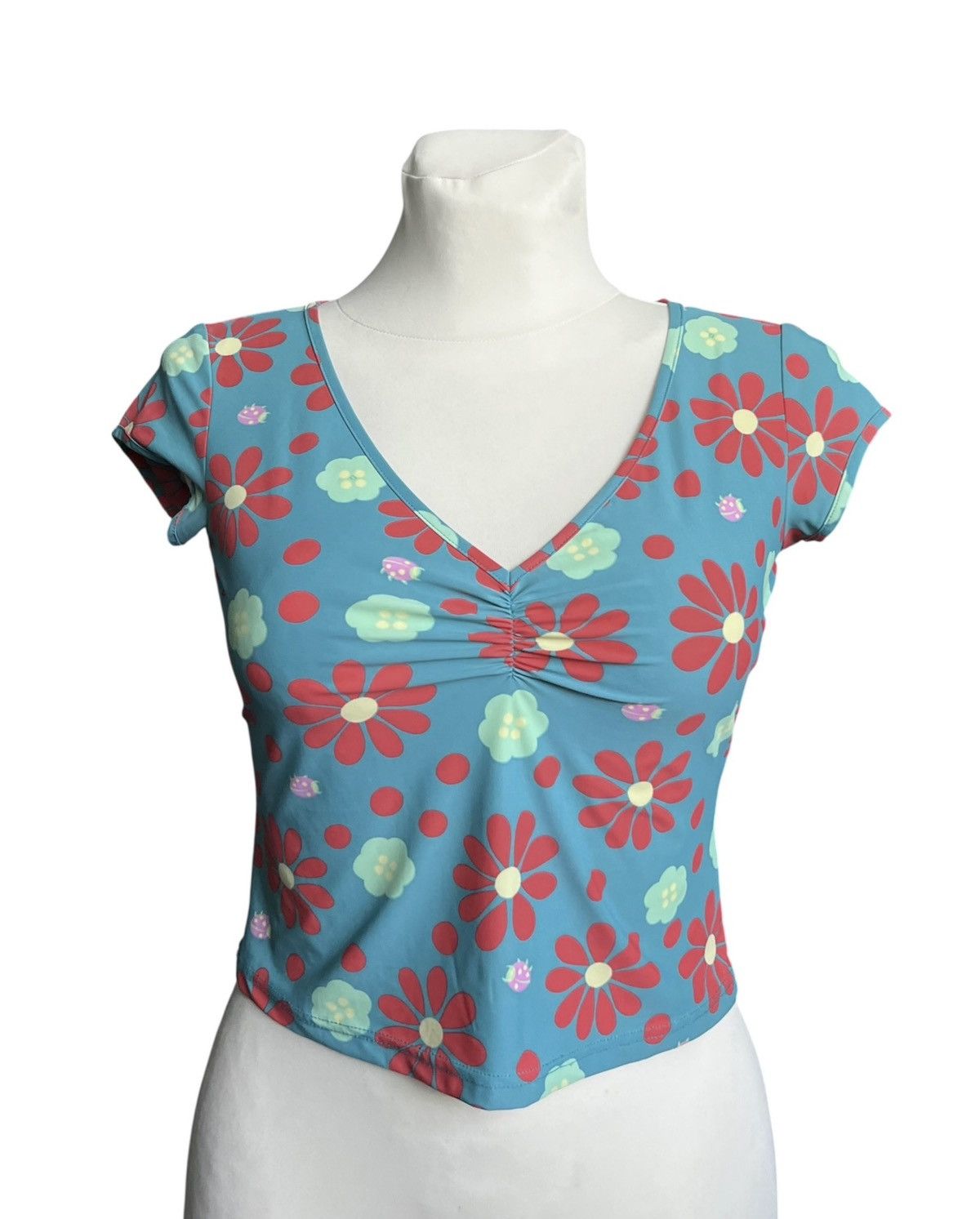Fendi Vintage Blue Floral T-shirt Tee Fendi Cropp Top Designer Size S / US 4 / IT 40 - 1 Thumbnail
