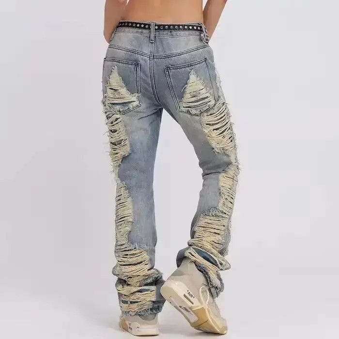 Japanese Brand Ripped Frayed Hole Blue Washed Jeans Size US 34 / EU 50 - 5 Thumbnail