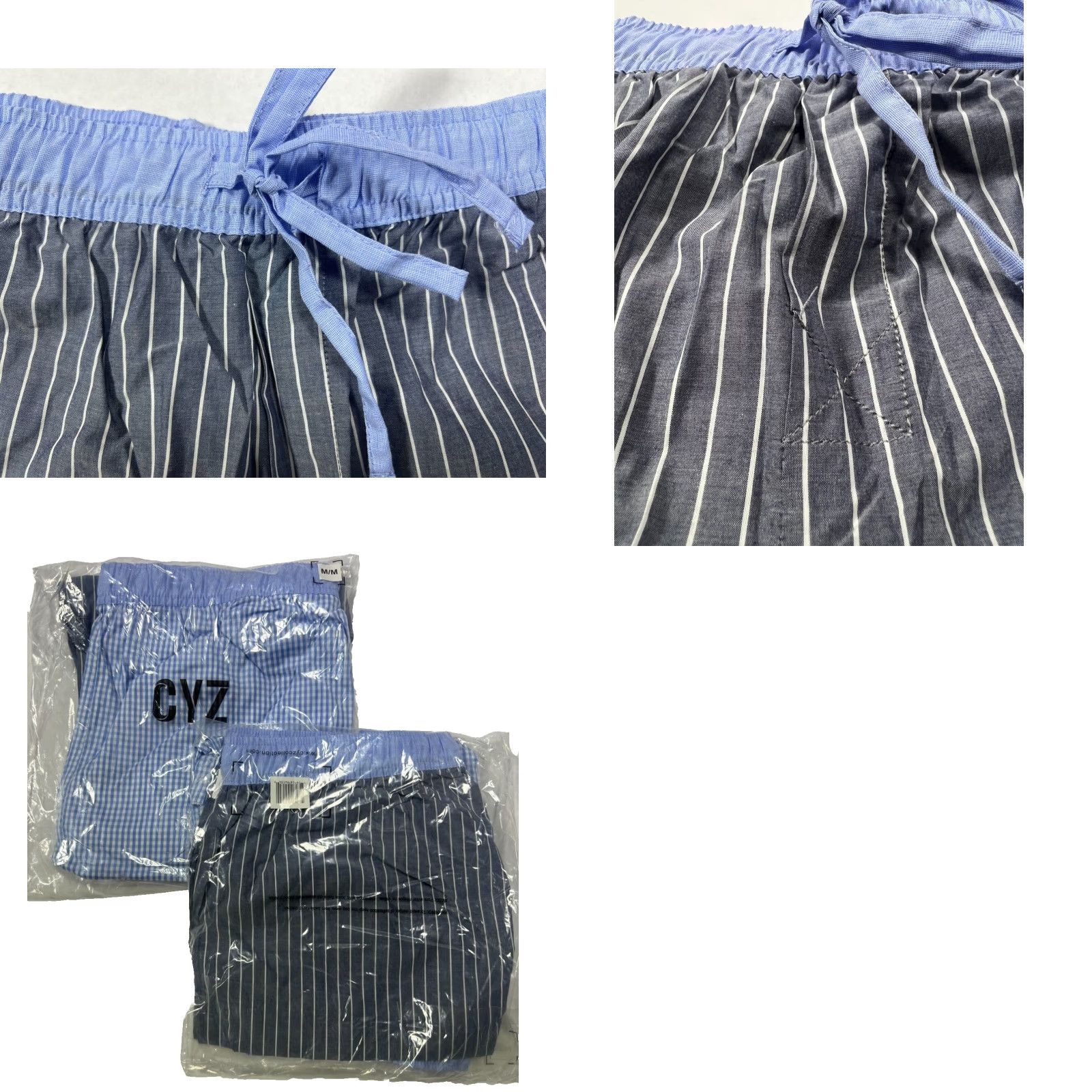 Vintage CYZ Boxers Men 100% Cotton Poplin 4 PCS Grey & White / Light Blue & White Medium Adult Mens Size 40R - 8 Thumbnail