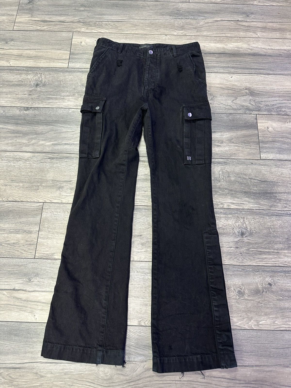 Pre-owned Amiri M65 Baggy Cargo Flare Black Denim Jeans