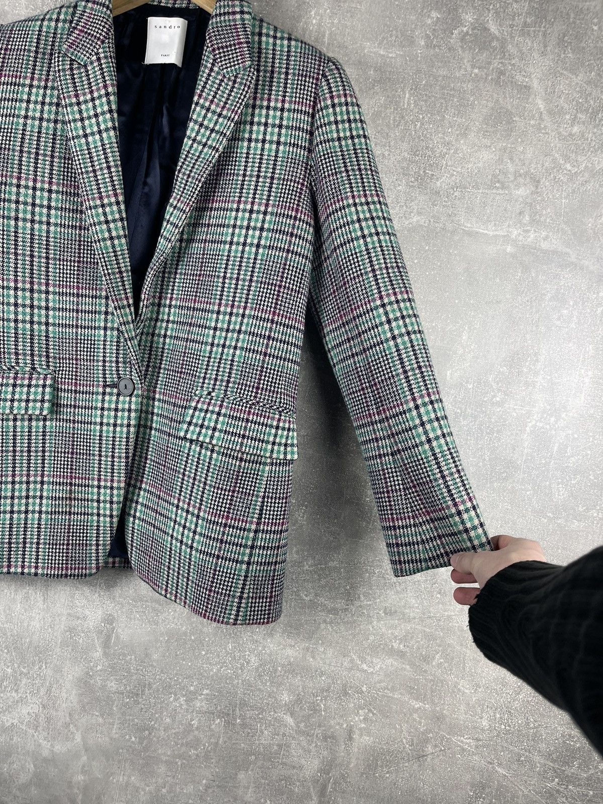Sandro Sandro Paris Checked Wool Blazer Multicolor Made in Romania Size XS / US 0-2 / IT 36-38 - 4 Thumbnail