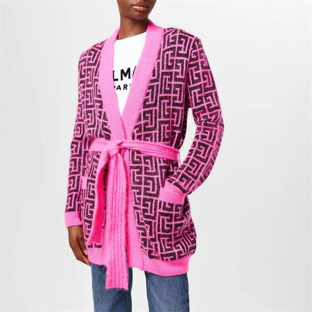 Balmain o1g2r1mq0924 Mohair Cardigan in Rose & Noir Size S / US 4 / IT 40 - 6 Thumbnail