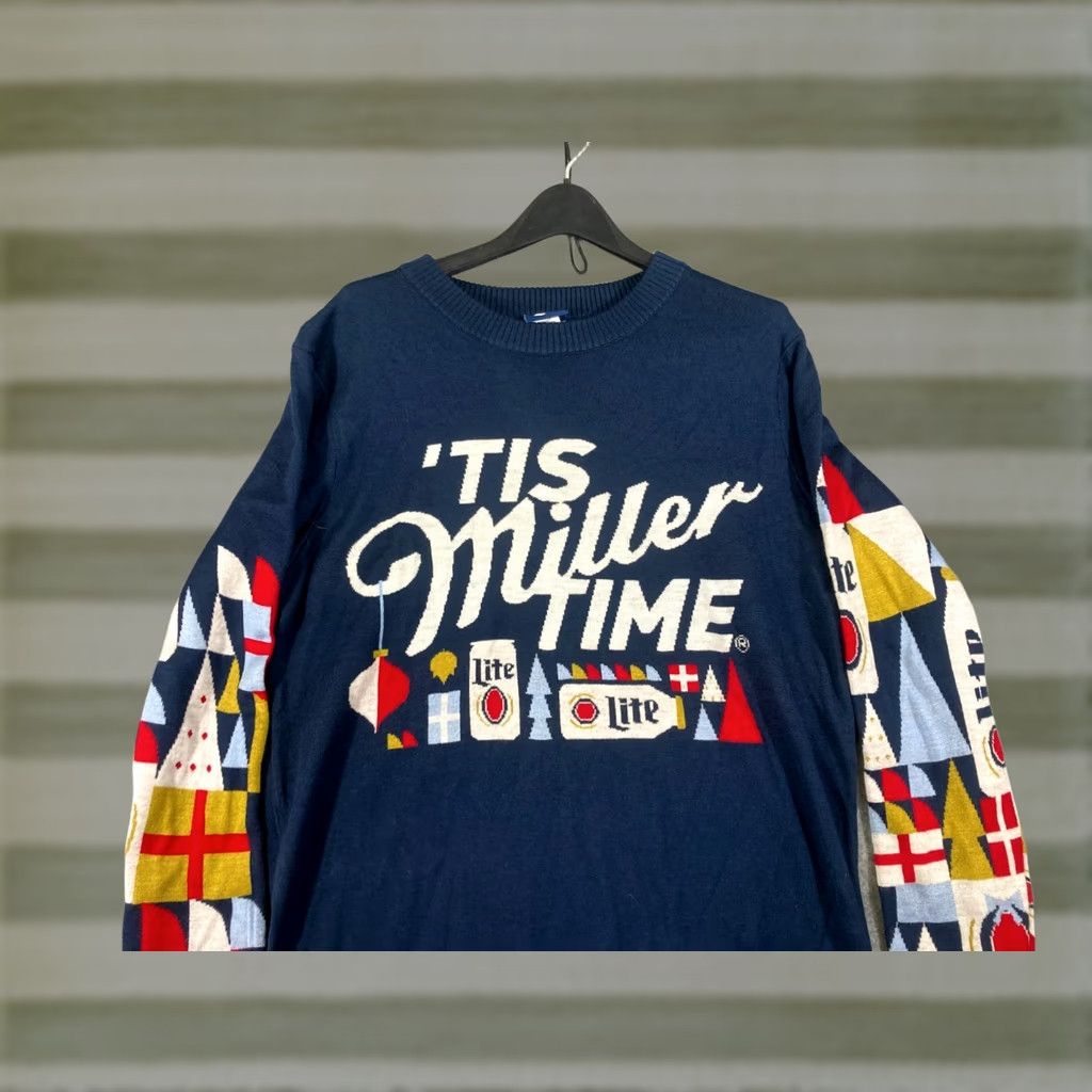 Vintage Miller Lite Christmas Holiday Ugly Pullover Sweater Mens XL Blue Graphic Crew Neck Long Sleeve Knit Size US XL / EU 56 / 4 - 1 Thumbnail
