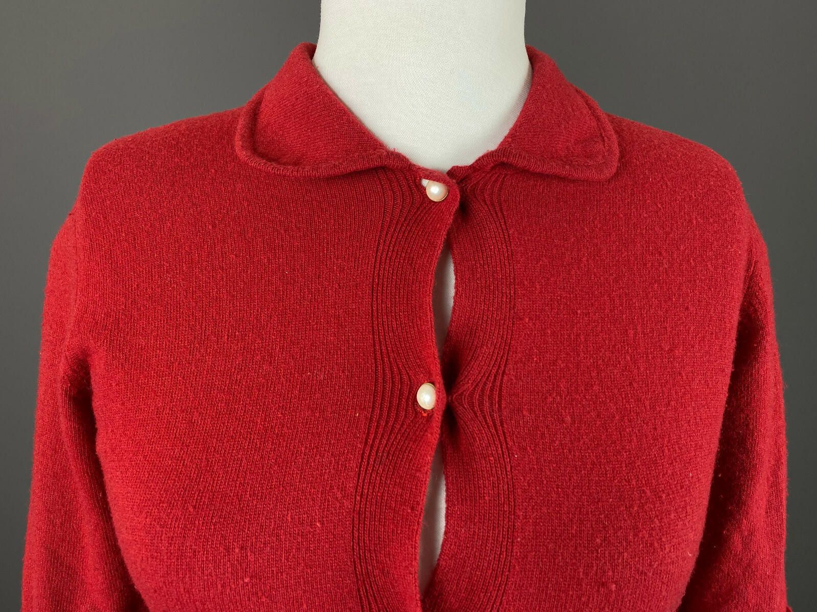 Designer Schumacher Red Wool Cardigan Sweater Size XS Size XS / US 0-2 / IT 36-38 - 2 Thumbnail