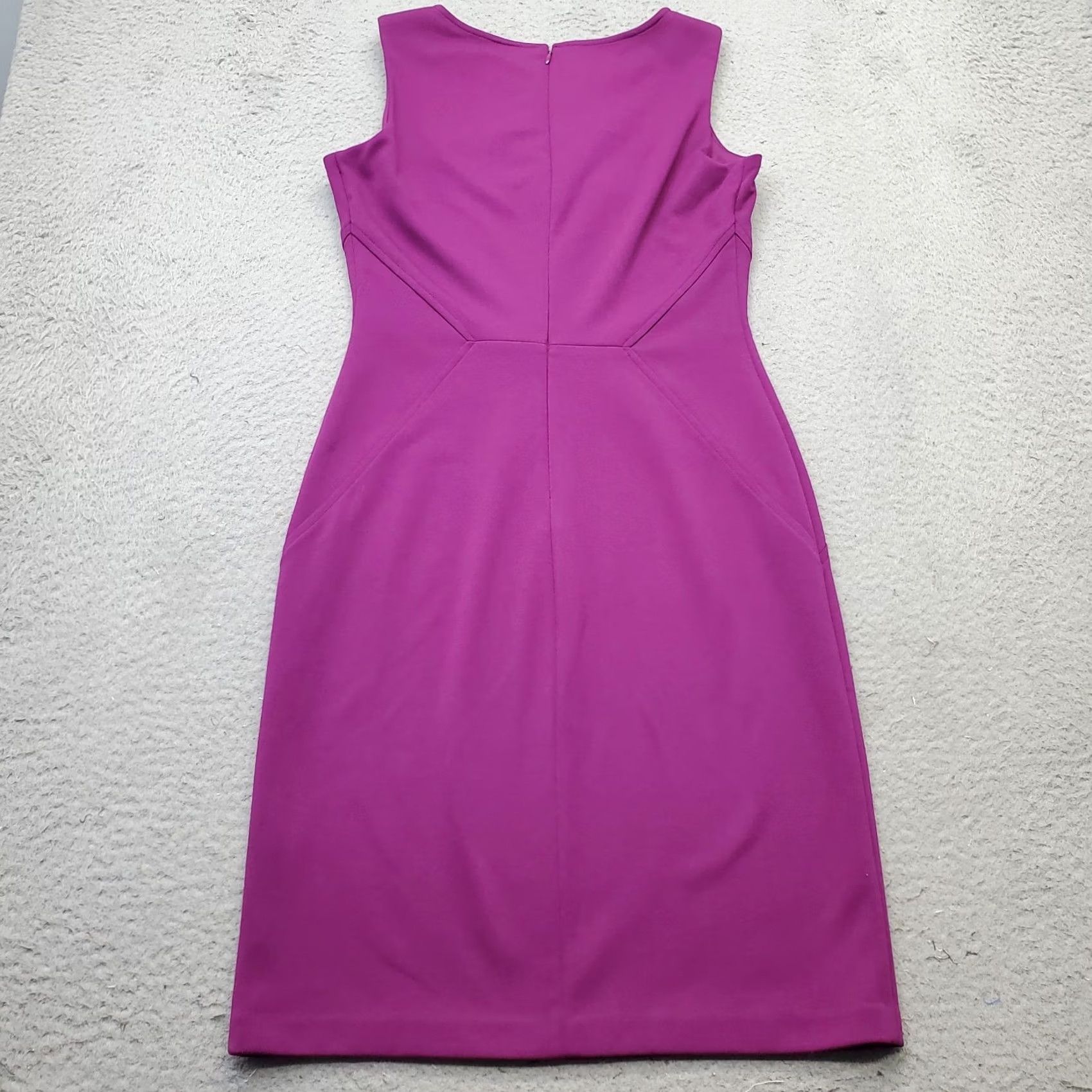 Vintage Ivanka Trump Sheath Dress Women 4 Purple Round Neck Criss Cross Back Zip Sleeveless Midi 2010s Womens Size S / US 4 / IT 40 - 2 Thumbnail
