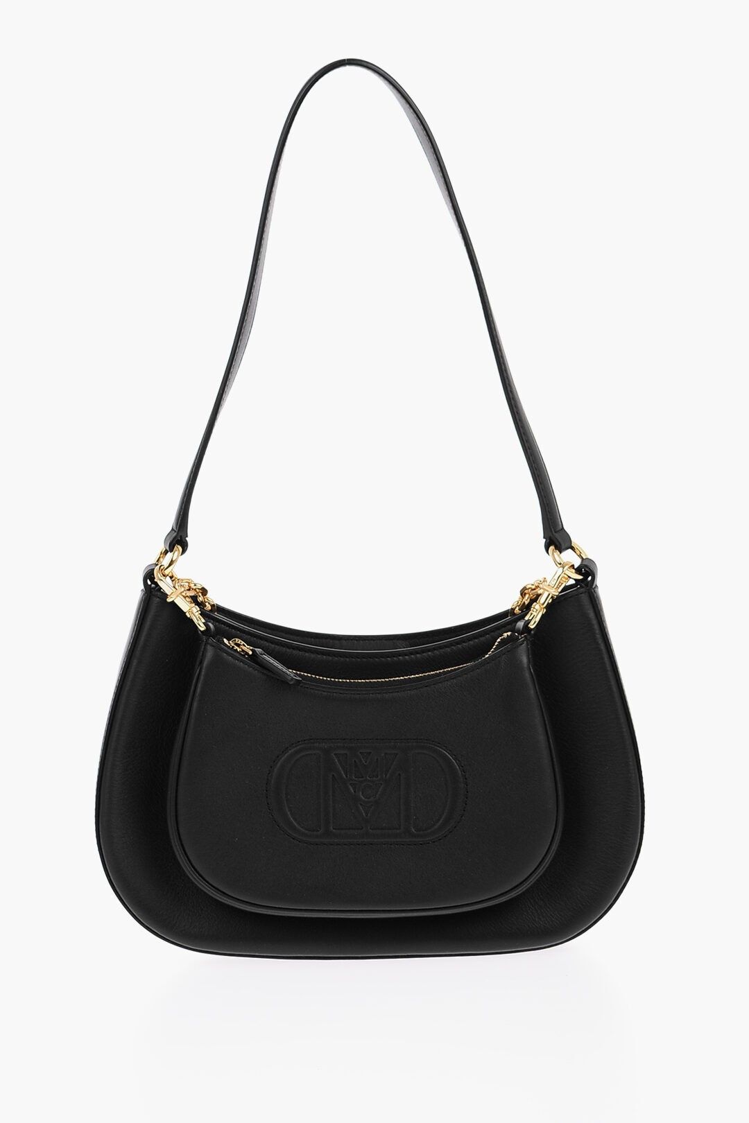 image of MCM Black Leather Hobo Shoulder Bag, Women's