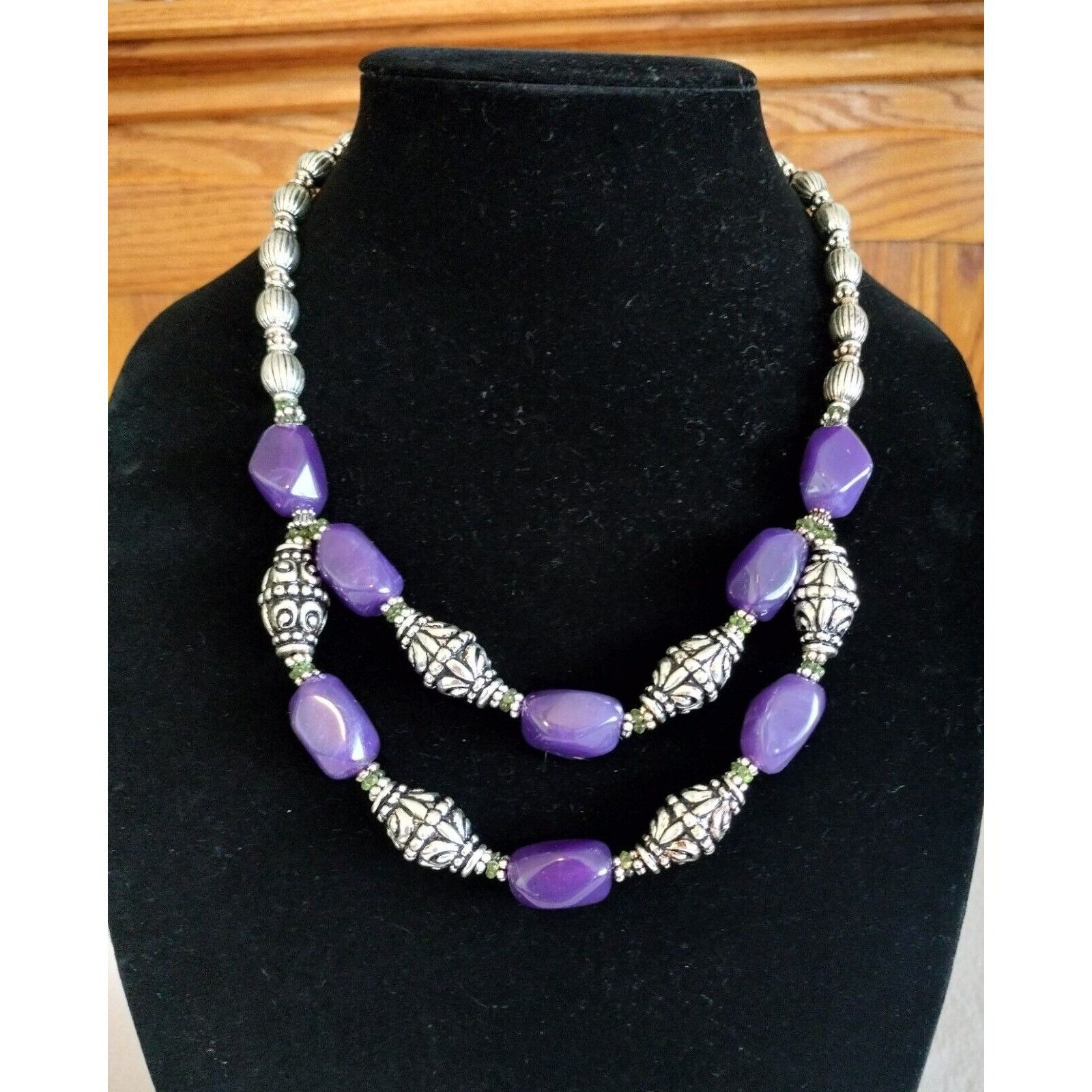 Vintage Avon Vintage Necklace Earrings Set Bold Amethyst Button Silv Size ONE SIZE - 20 Thumbnail