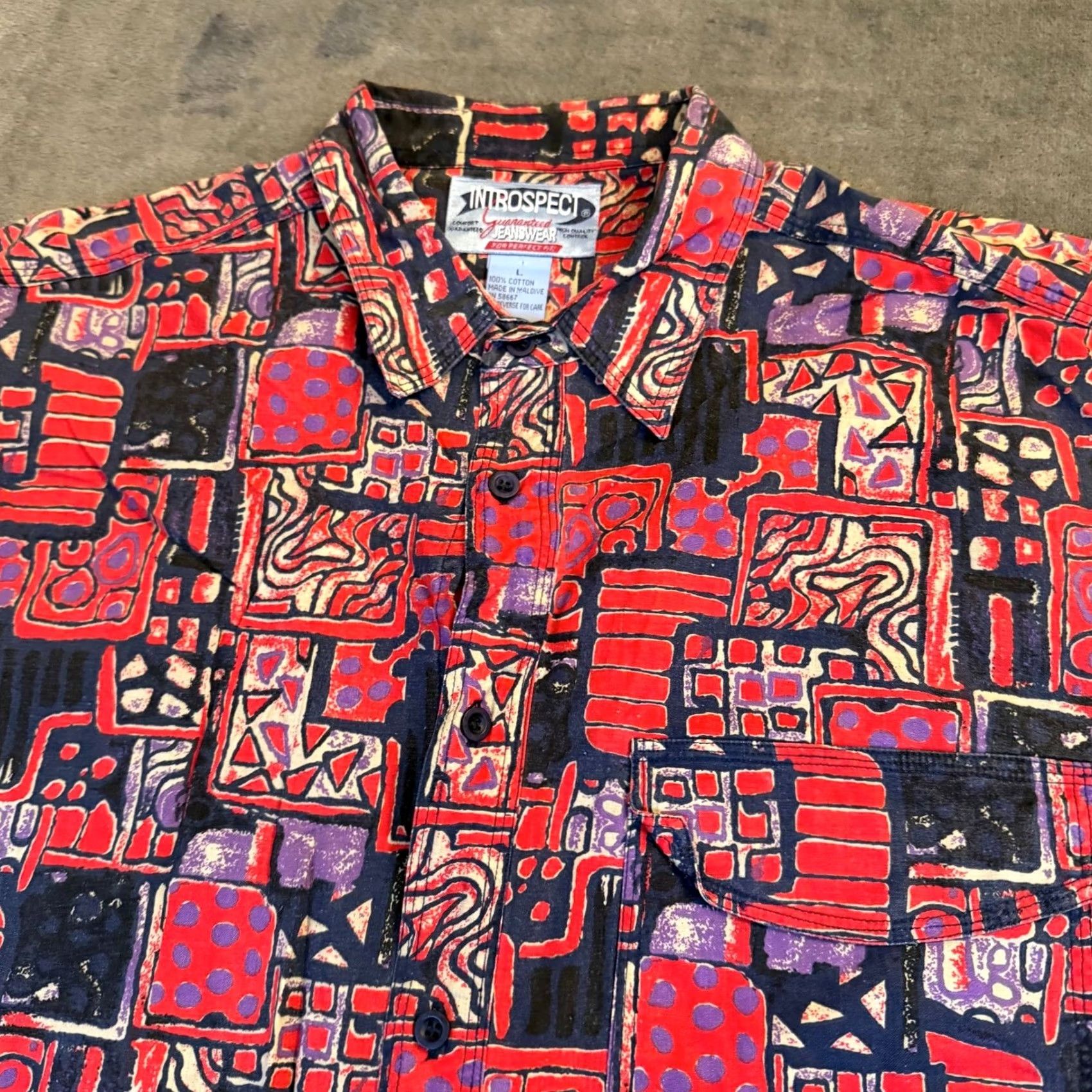 Vintage VINTAGE Introspect Jeanswear Abstract Print Short Sleeve Button-Up Shirt Mens Large Size US L / EU 52-54 / 3 - 2 Thumbnail