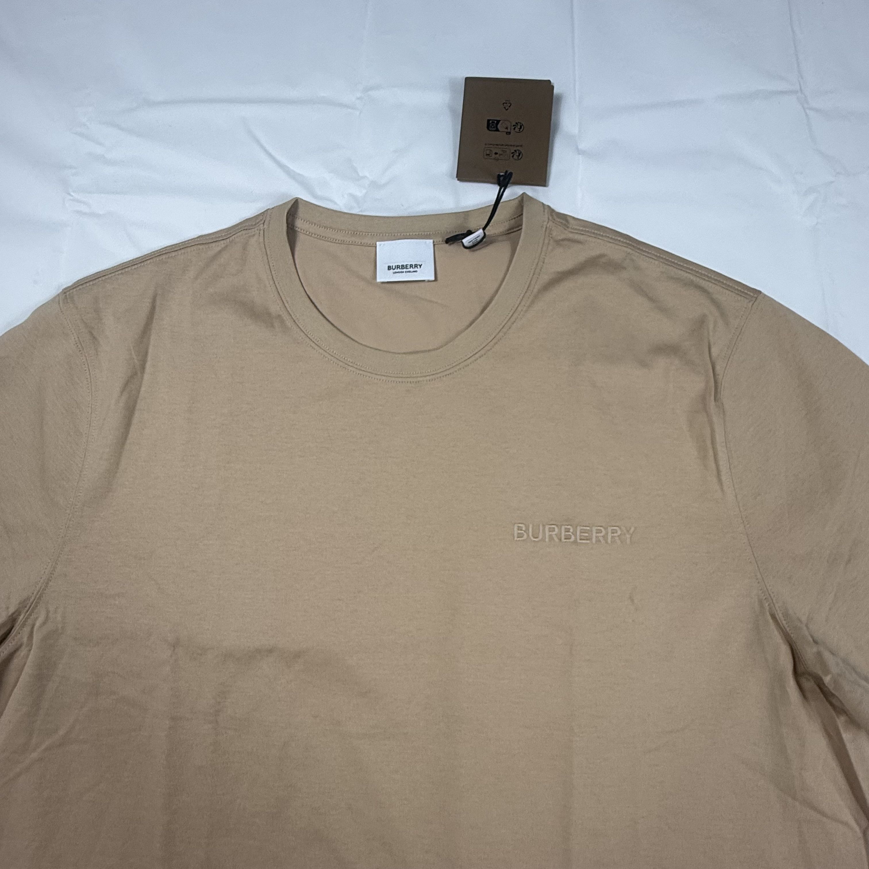 Burberry Burberry Mens Embroidered Logo T-Shirt Tan Beige Cotton XXL Size US XXL / EU 58 / 5 - 1 Thumbnail