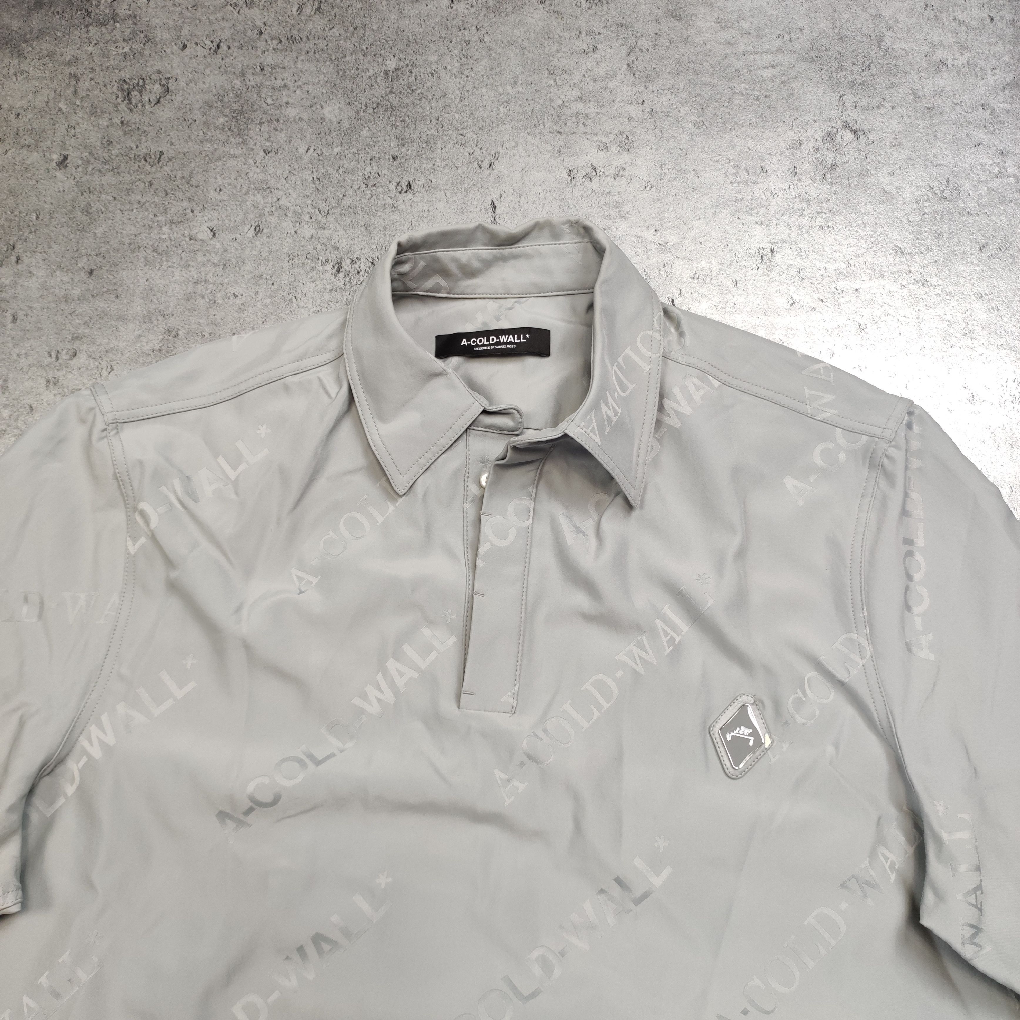 A-COLD-WALL* RARE ACW A Cold Wall Silver Nylon Logo Polo Shirt Size US M / EU 48-50 / 2 - 4 Thumbnail