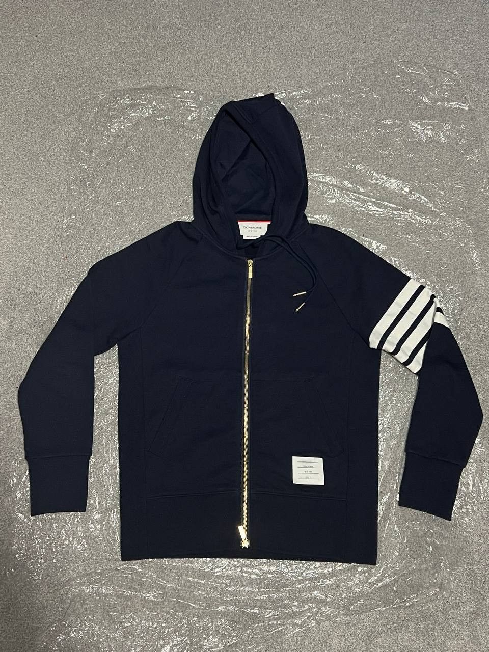 image of Thom Browne Zip-Up Hoodie in Navy, Men's (Size Medium)