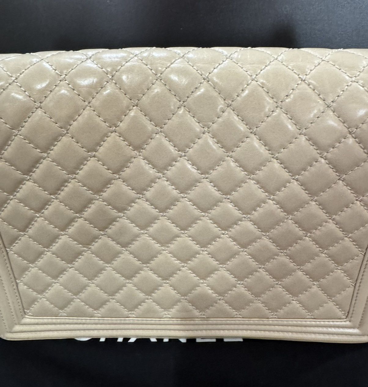 Chanel Chanel Boy Bag in Beige Lambskin with Antiqued Gold Hardware Size ONE SIZE - 9 Thumbnail