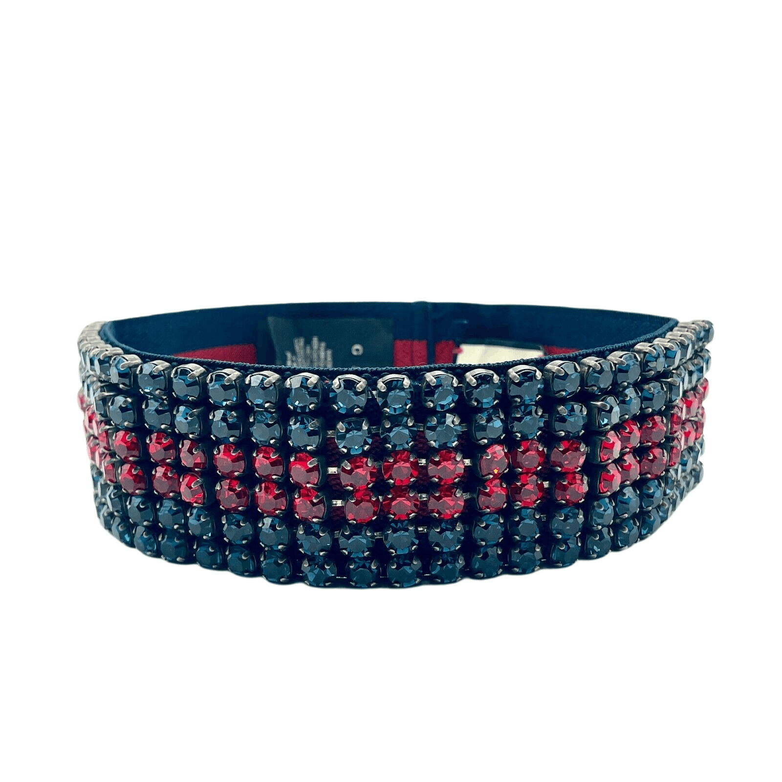 Gucci Women's Blue/Red Web Elastic Headband with Crystals M/57 Size ONE SIZE - 1 Thumbnail