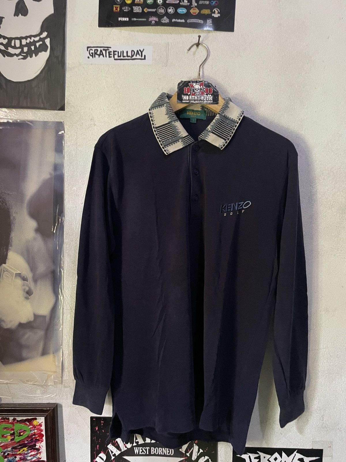 Kenzo Colar Pattern LS Polo Y2K Vintage Style