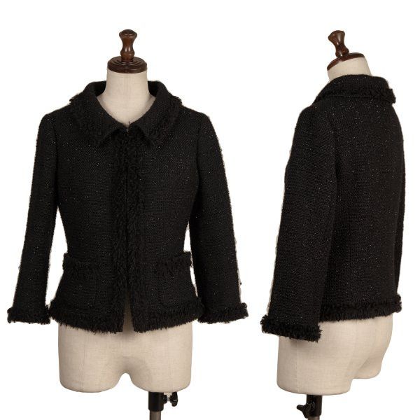Harrods Fringe Taping Lame Tweed Jacket Black Size 2, Women's