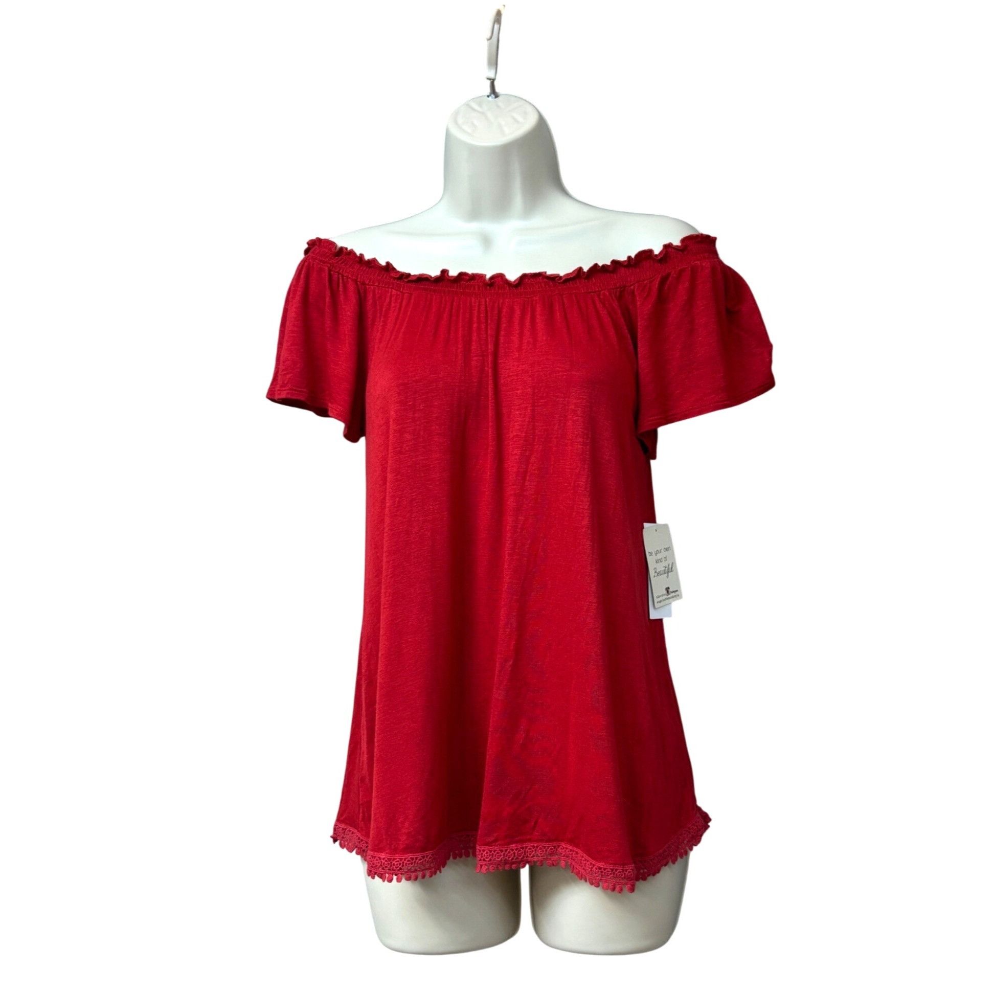 Other Belle Du Jour Juniors' Flutter Sleeve Peasant Top, Pomegran Size S / US 4 / IT 40 - 1 Thumbnail