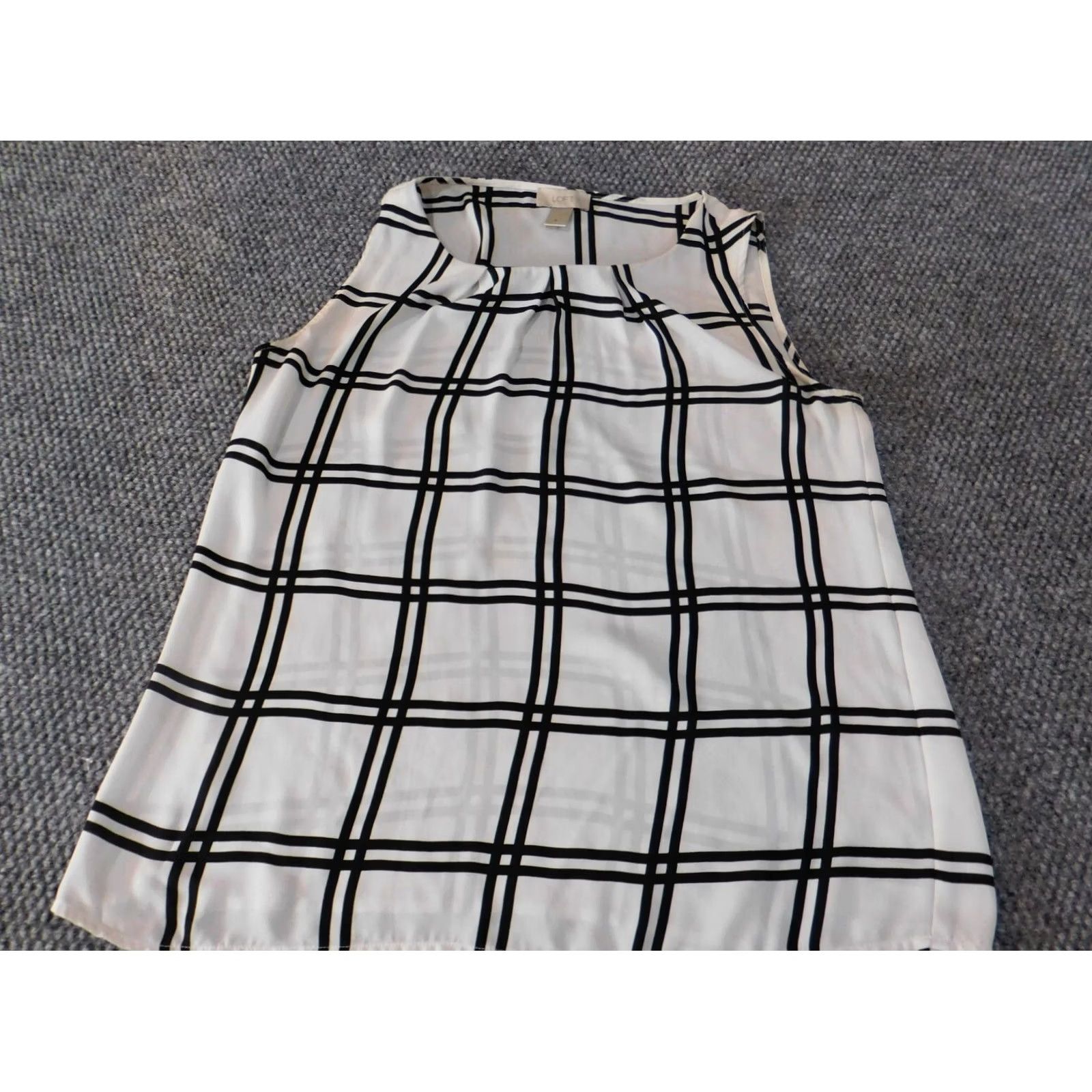 Loft Loft Blouse White Plaid Women Sleeveless Button-Down Collared Knit Polyester Regular Small Casual Modern Lightweight Stretch Shirt Top 90s? Size S / US 4 / IT 40 - 3 Thumbnail