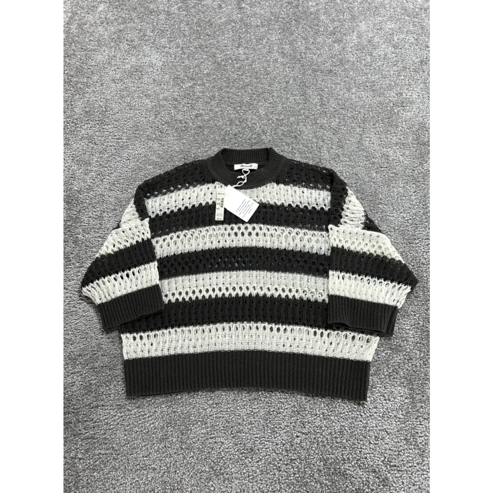 Madewell Madewell Sweater Women 2XS Multicolor Open Stitch Striped Crew Neck Pullover Knit Cotton Relaxed Fit Casual Fall Winter Women Size XXS / US 00 / IT 34 - 2 Thumbnail