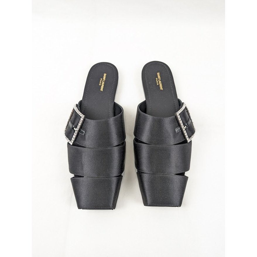 Saint Laurent Paris o1rshd1 Jacques Slide Strass Crepe Satin Sandal in Nero Size US 9 / EU 42 - 15 Thumbnail