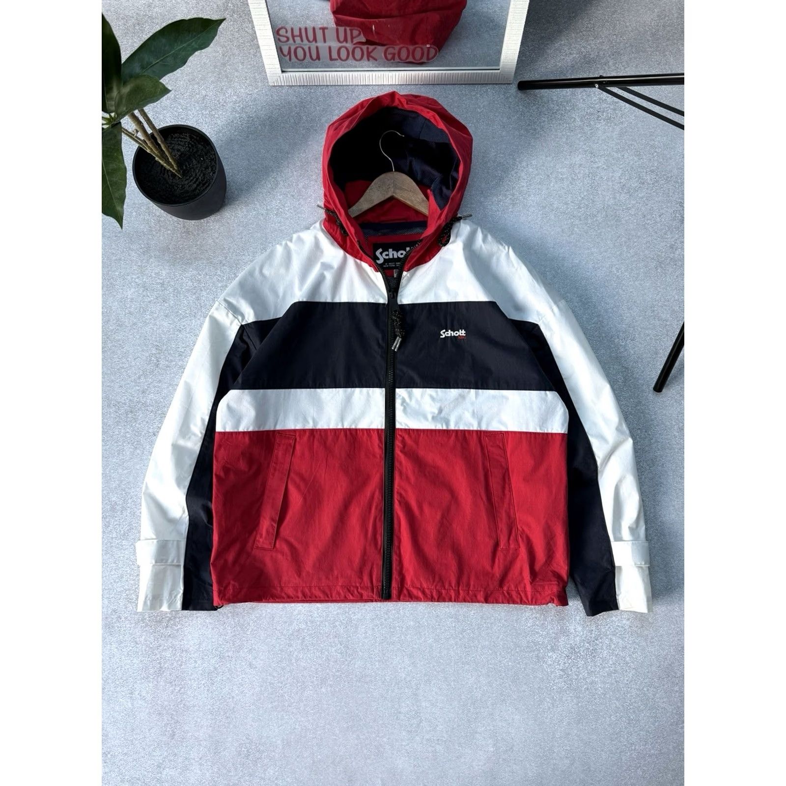 Schott VINTAGE Schott NYC Windbreaker Jacket Hooded Full Zip Mens M Blue Windbreaker Schott NYC Jacket 90s Retro Vintage Mens Size M Size US M / EU 48-50 / 2 - 2 Thumbnail