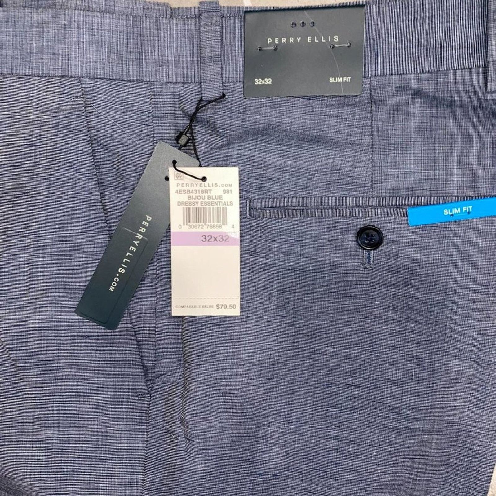 Perry Ellis Perry Ellis Men's Slim Fit Linen Suit Pant Bijou Blue 32x32 Size US 32 / EU 48 - 3 Thumbnail