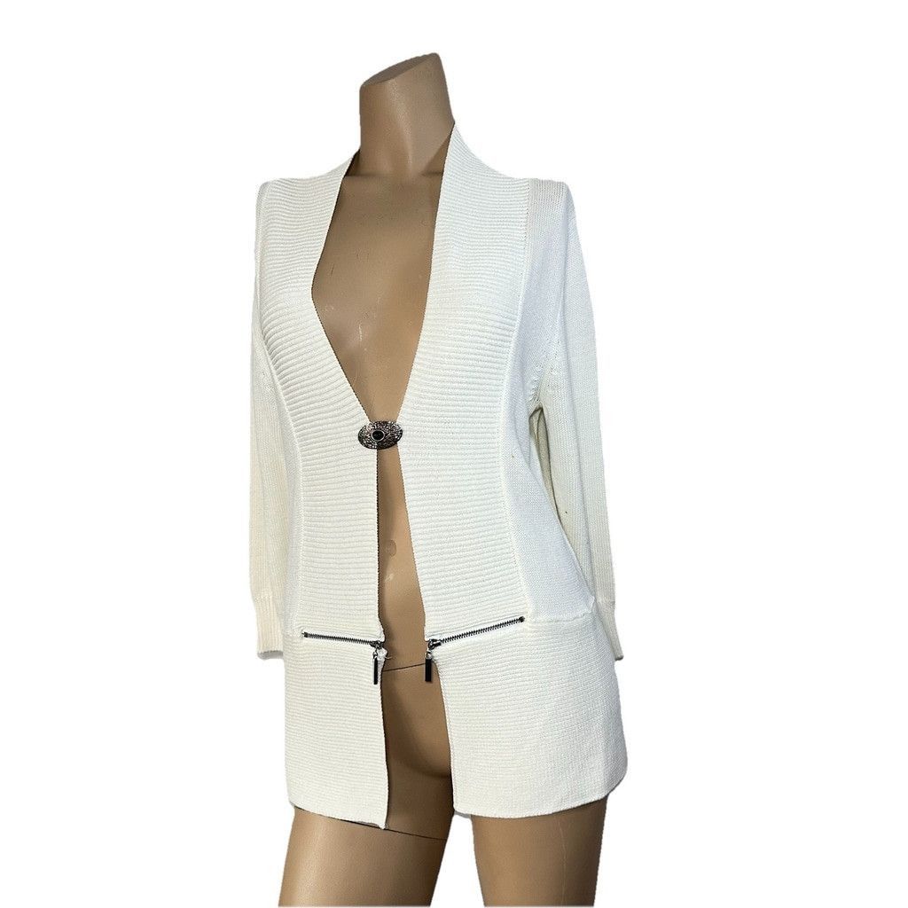 DKNY DKNY White Cotton Open Cardigan Size Medium Zipper Detail Size M / US 6-8 / IT 42-44 - 8 Thumbnail