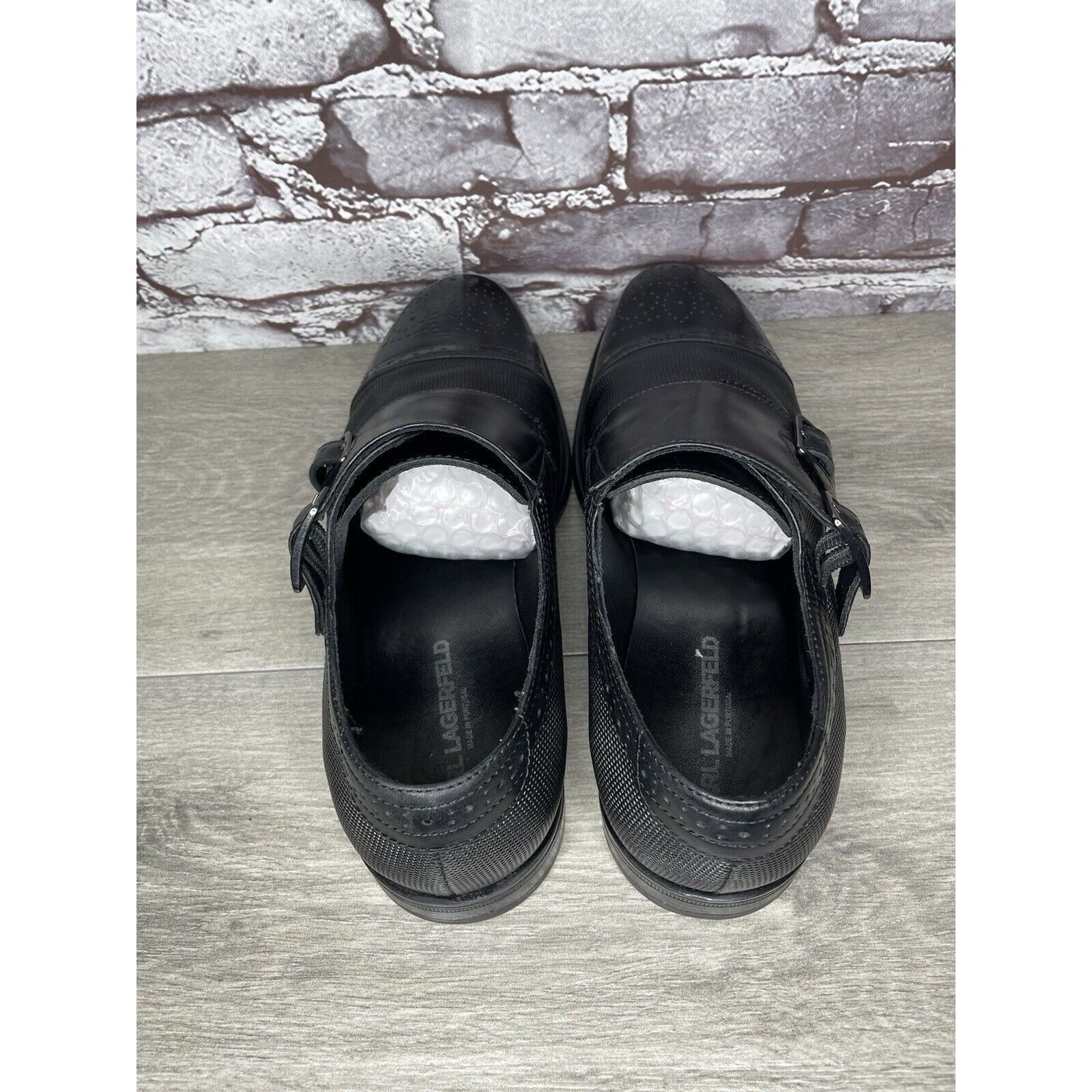 Karl Lagerfeld KARL LAGERFELD Black Leather Double Monk Strap Loafers Shoes Size US 11.5 / EU 44-45 - 7 Thumbnail