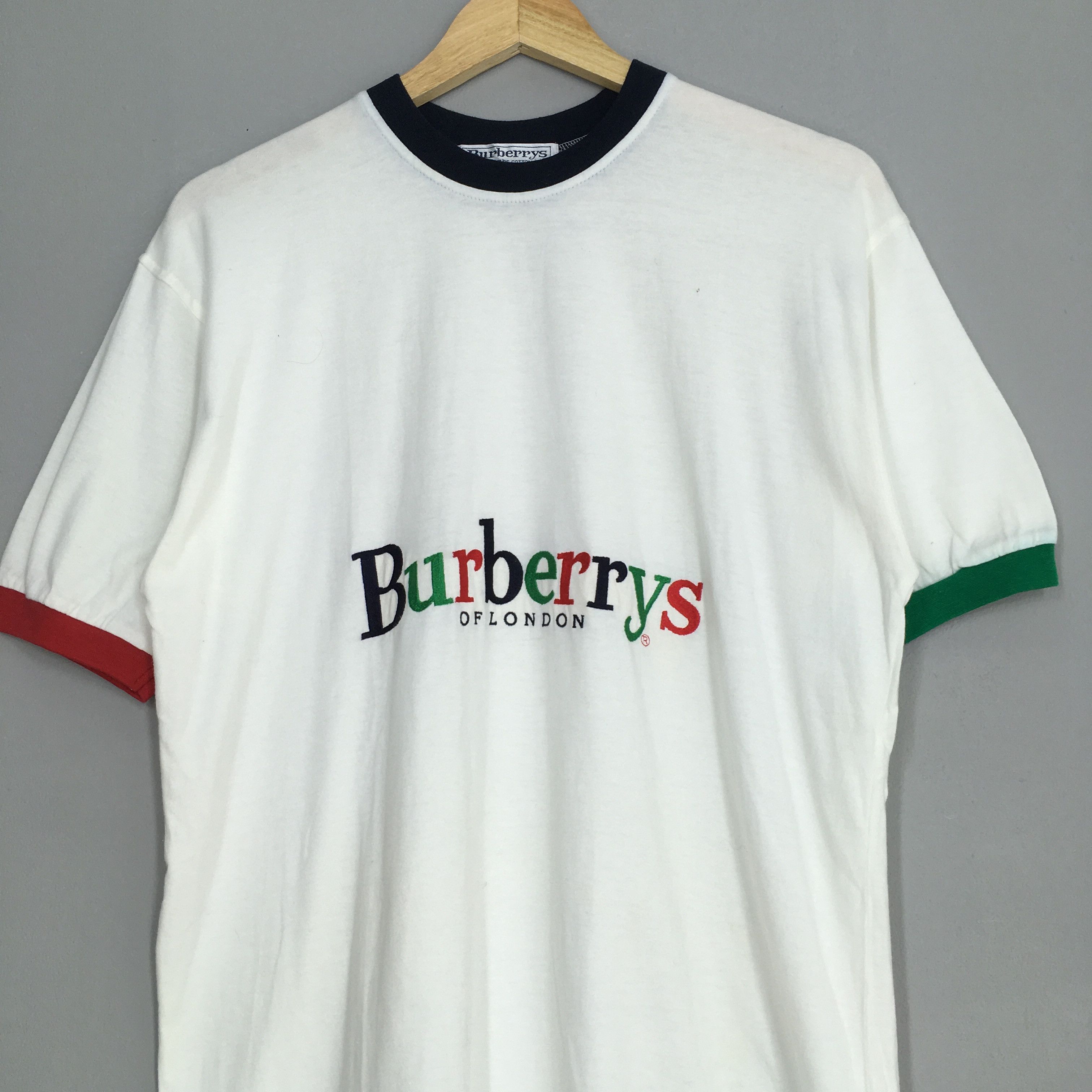 Burberry × Designer × Vintage Vintage 90's Burberrys London Embroidery Ringer Tshirt Small Size US S / EU 44-46 / 1 - 2 Thumbnail