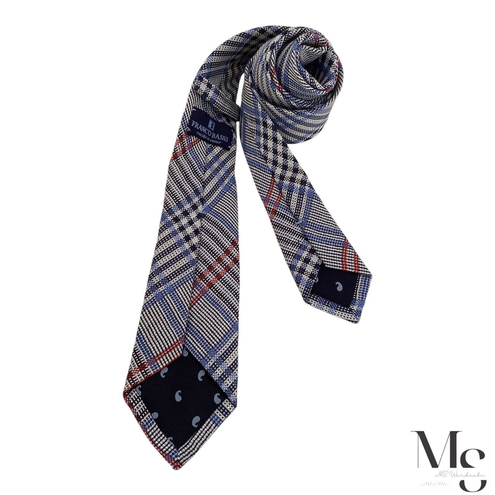 Other FRANCO BASSI XL Blue & Gray Plaids & Cheks Silk Blend Tie It Size ONE SIZE - 2 Thumbnail