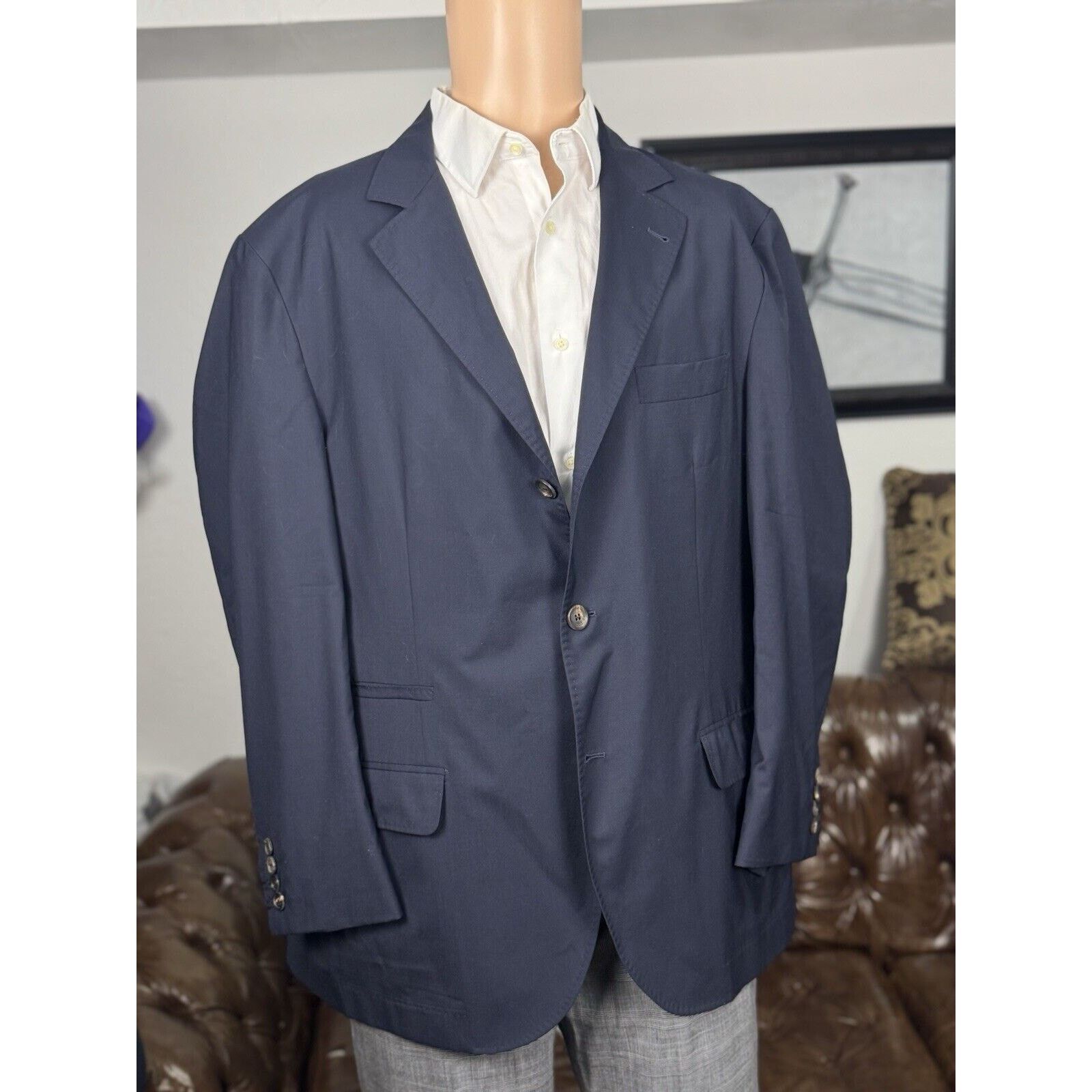 Brunello Cucinelli Brunello Cucinelli Navy Blue Wool Silk Blazer IT54/US 44 Size 44R - 1 Thumbnail