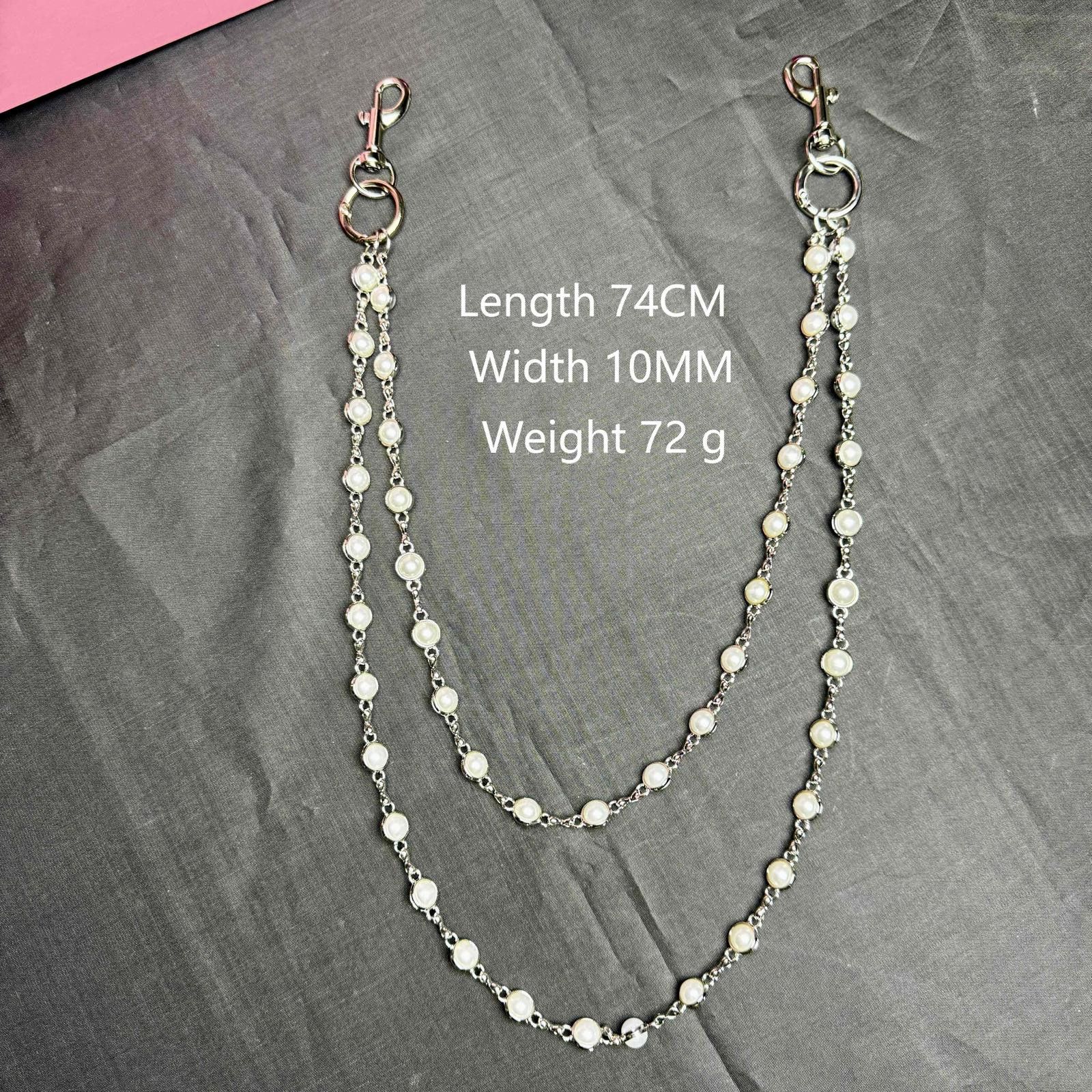 Vintage Double Layer Pearl Wallet Chain, Pants Chain, Belt Chain Size ONE SIZE - 5 Thumbnail