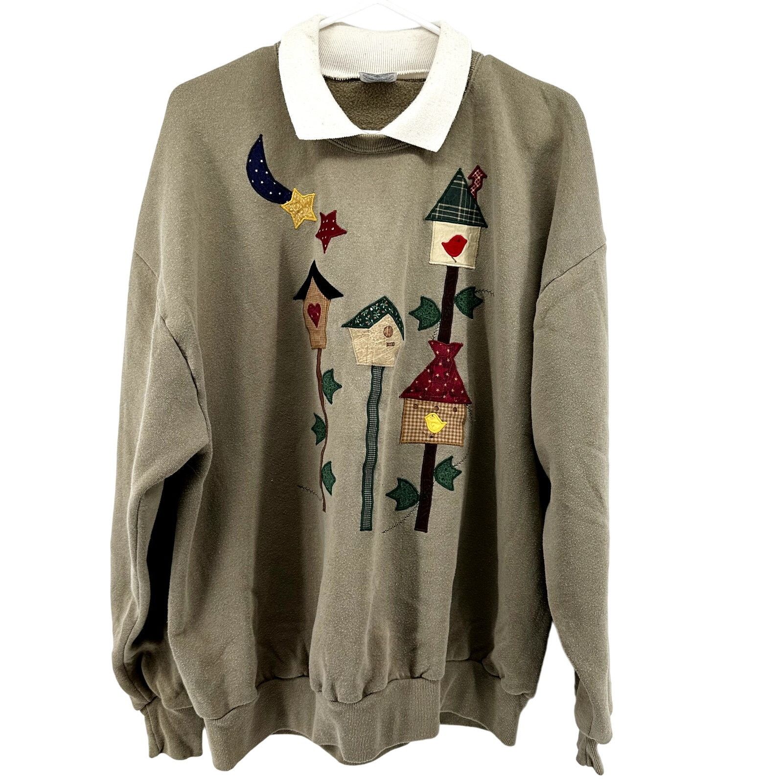 Jerzees Vintage Jerzees Collared Sweatshirt Bird House Khaki 2X Size XXL / US 16-18 / IT 52-54 - 2 Thumbnail