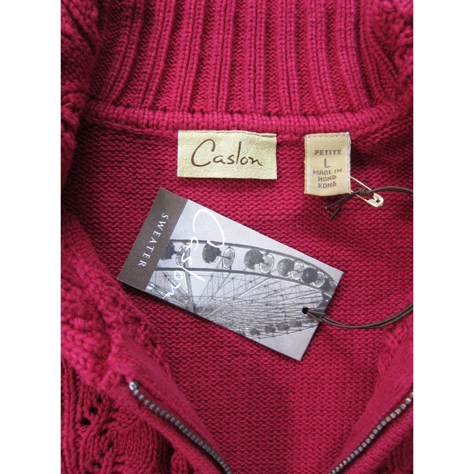 Vintage VINTAGE Caslon 100% Cotton Moroccan Red Knit Collared Zip Cardigan Sweater Women LP Size L / US 10 / IT 46 - 3 Thumbnail
