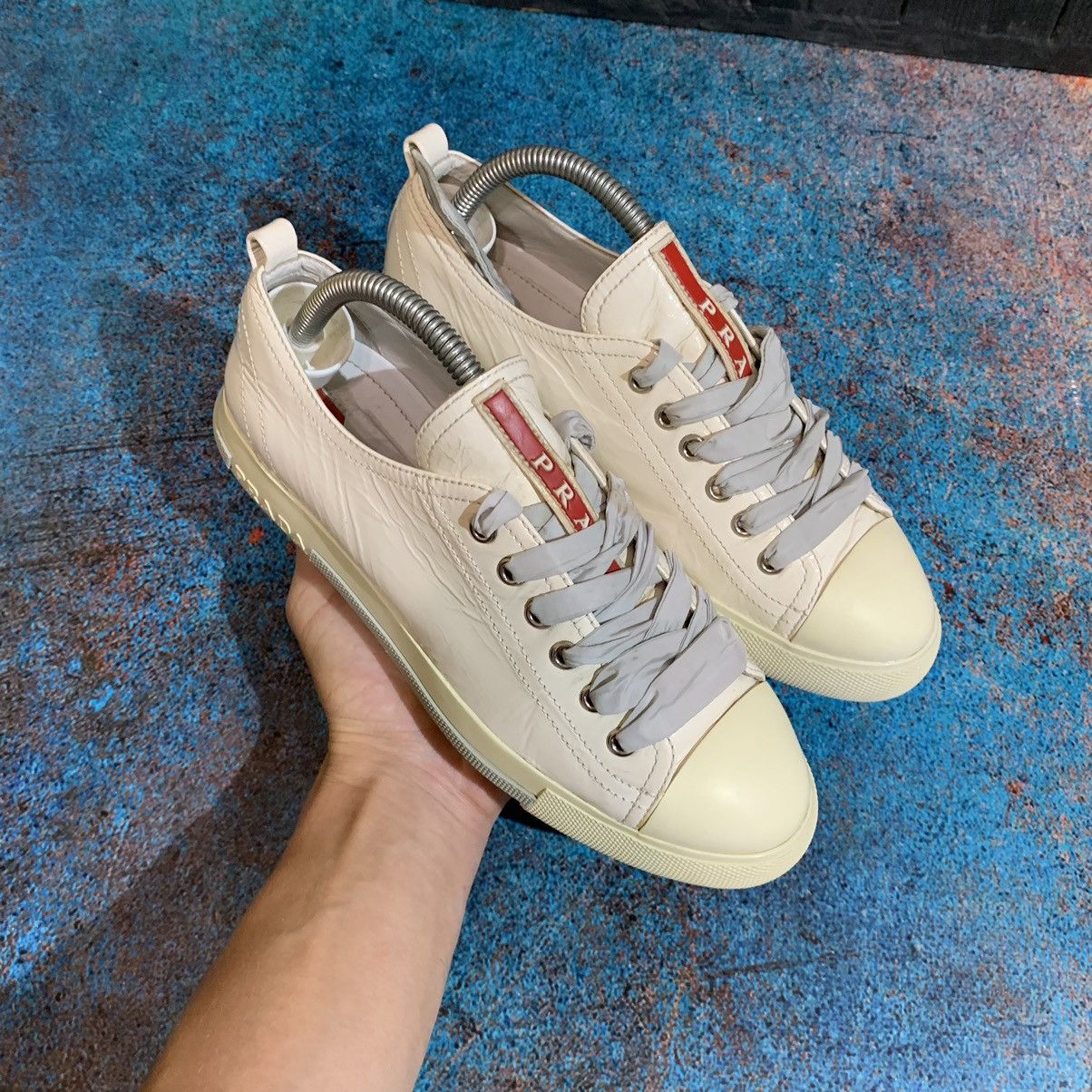 Prada × Vintage Prada Red Tab Leather Sneakers Size 35.5 Size US 5.5 / IT 35.5 - 9 Thumbnail